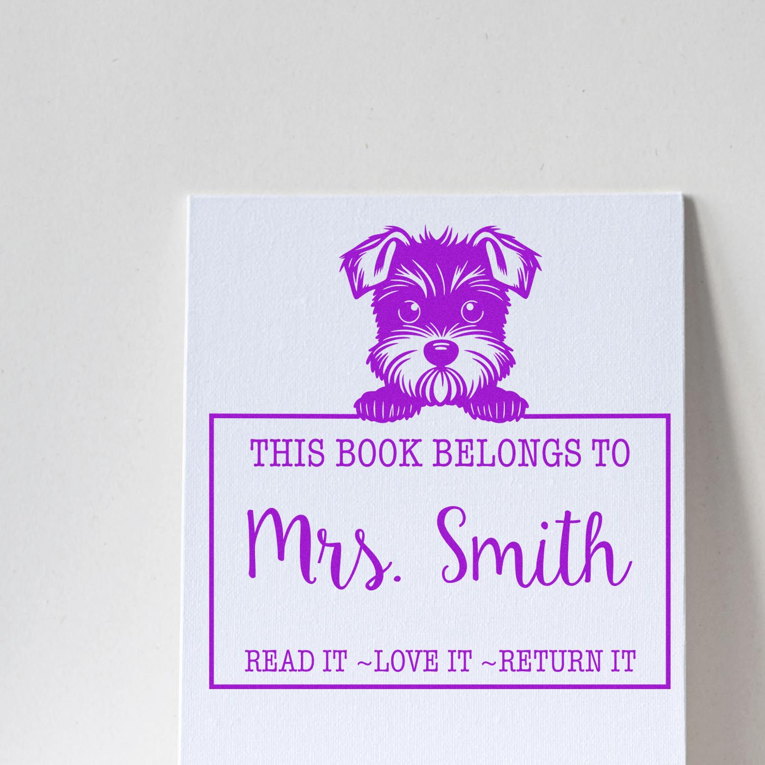 Pre-Inked Miniature Schnauzer Personalized Read It Love It Return It For Schools Stamp - Engineer Seal Stamps