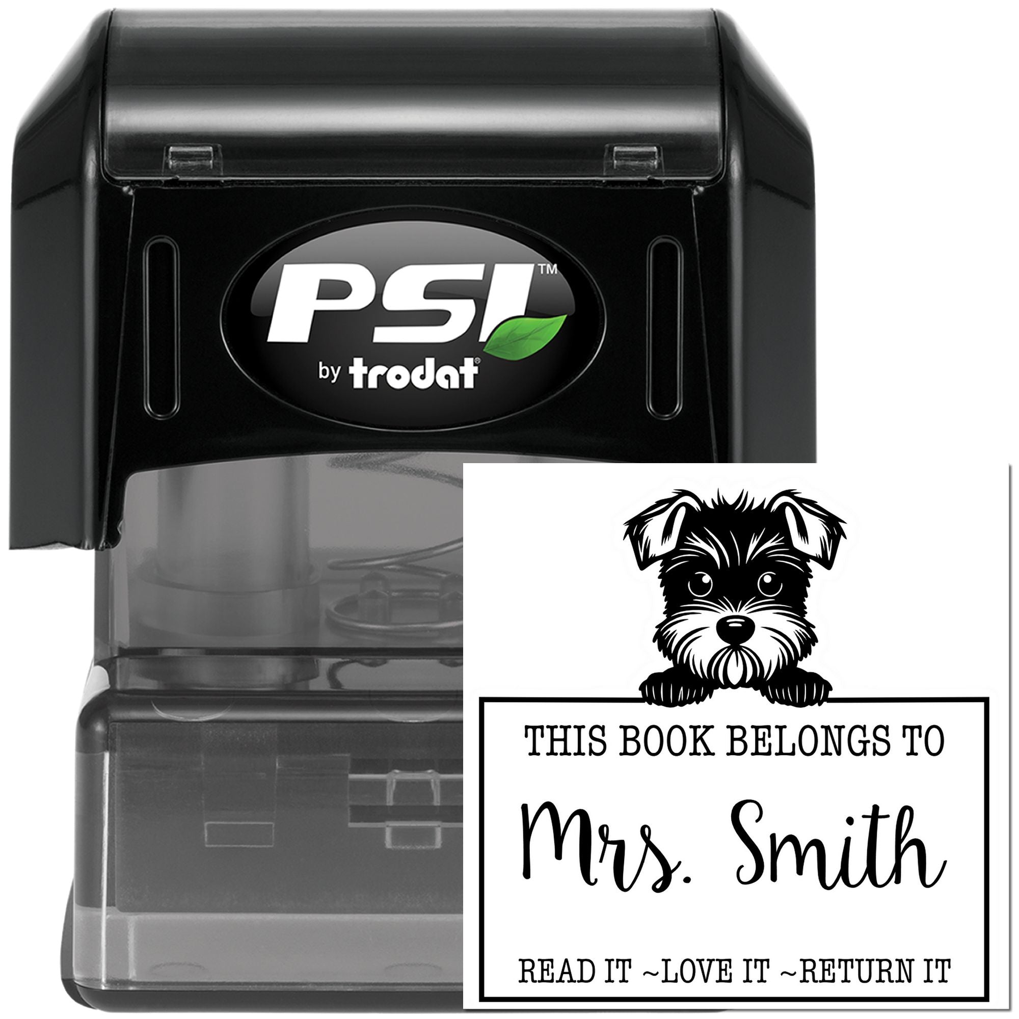 Pre-Inked Miniature Schnauzer Personalized Read It Love It Return It For Schools Stamp - Engineer Seal Stamps