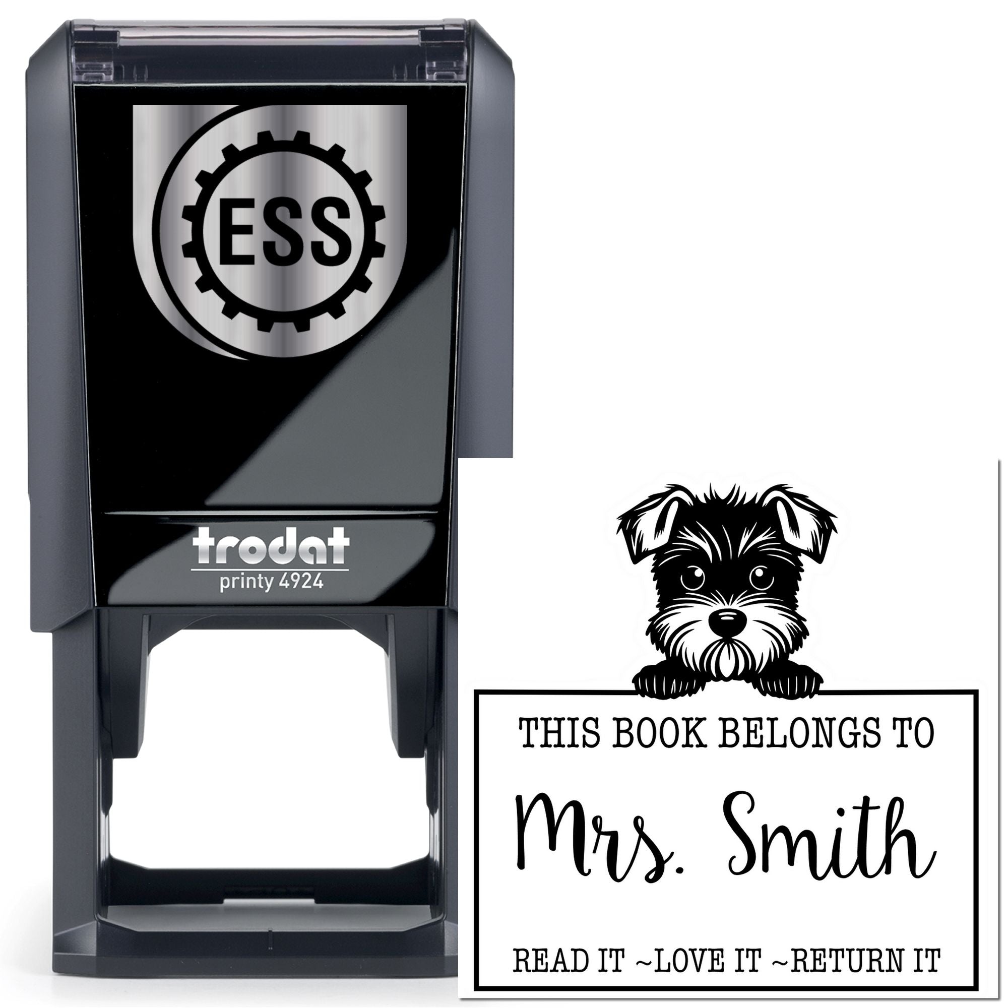 Cute Self-Inking Miniature Schnauzer Personalized Property Of Library Stamp - Engineer Seal Stamps