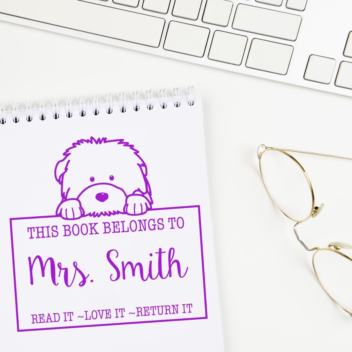 Slim Old English Sheepdog Customized Read It Love It Return It Personalized Stamp - Engineer Seal Stamps