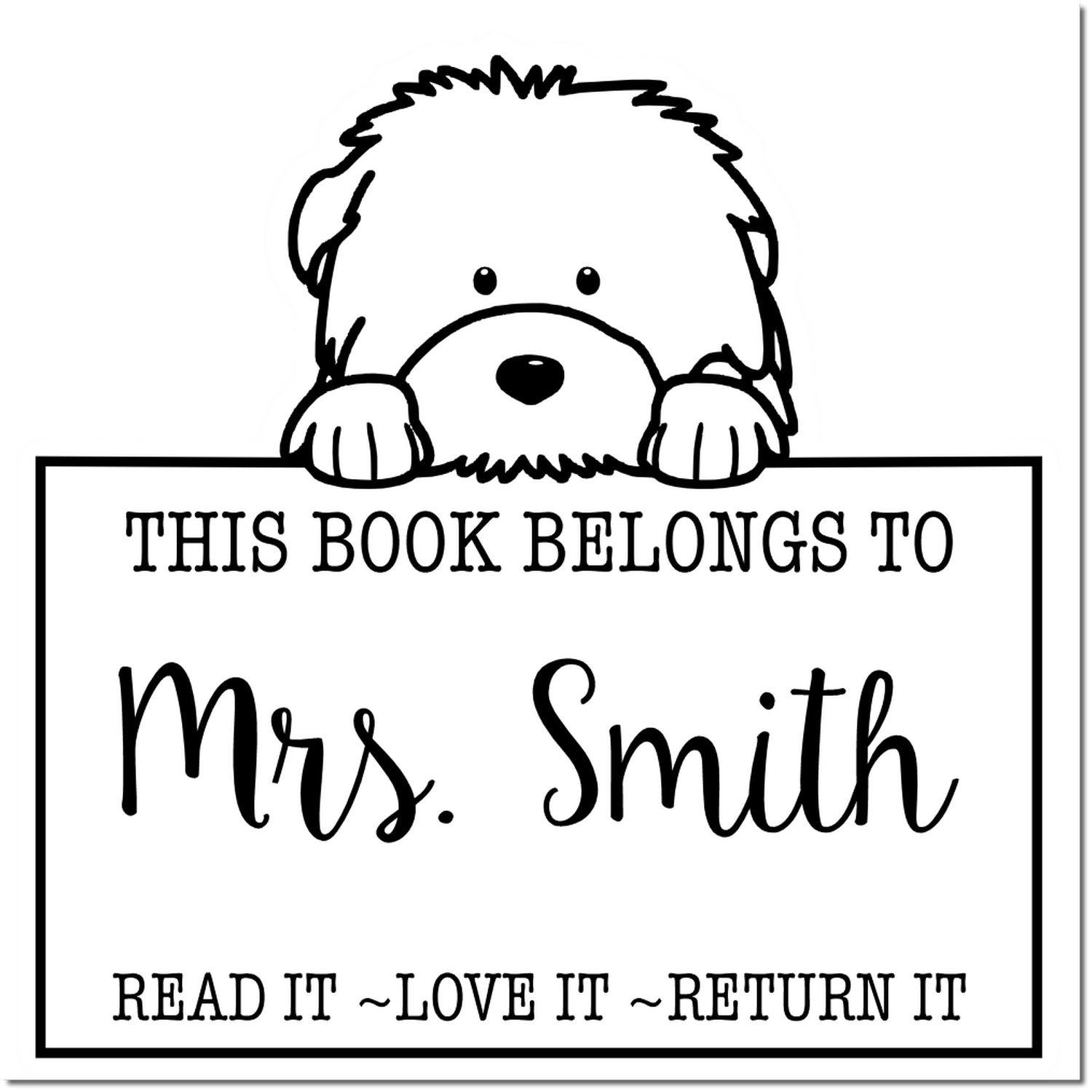Pre-Inked Old English Sheepdog Personalized Read It Love It Return It For Classroom Stamp - Engineer Seal Stamps