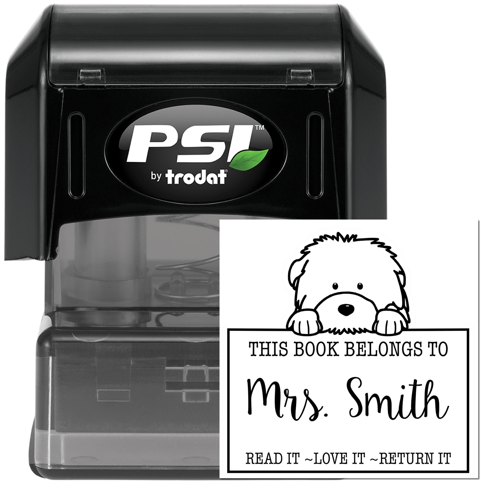 Pre-Inked Old English Sheepdog Personalized Read It Love It Return It For Classroom Stamp - Engineer Seal Stamps