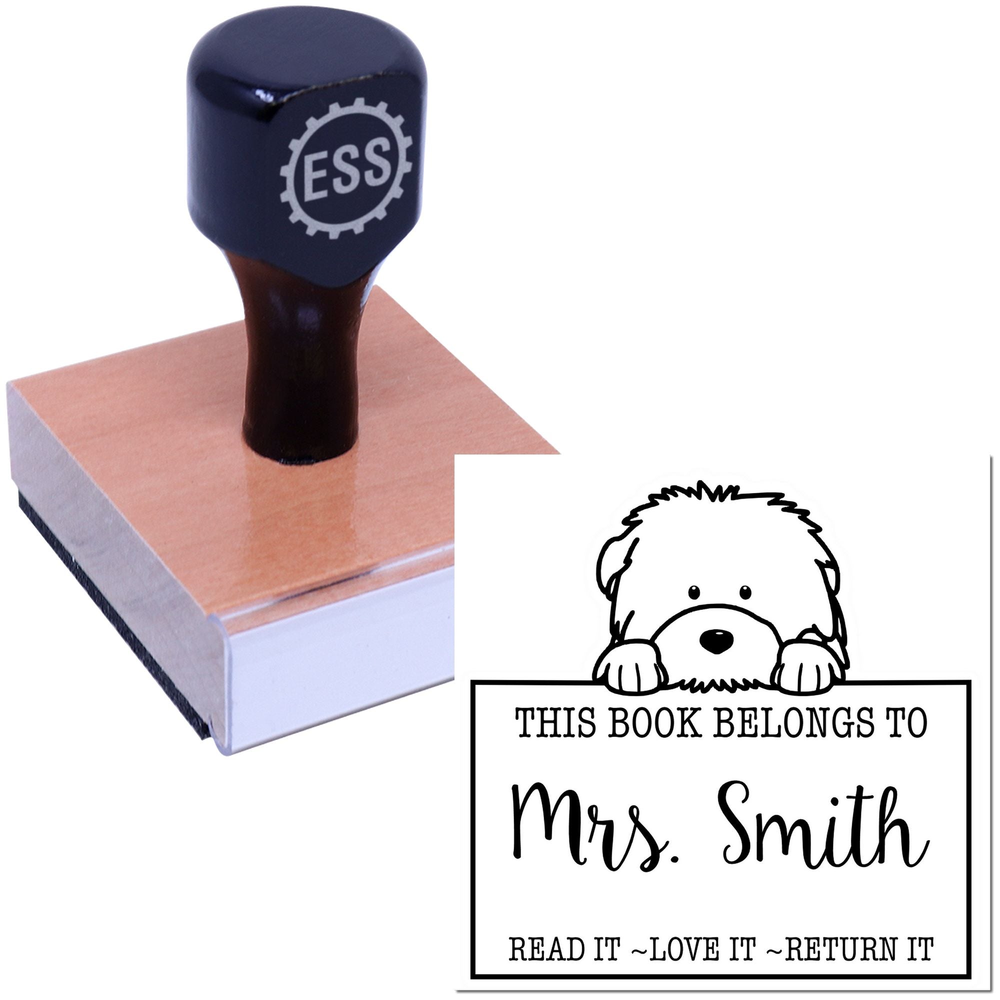 Cute Old English Sheepdog Custom-Made Read It Love It Return It For Teachers Rubber Stamp