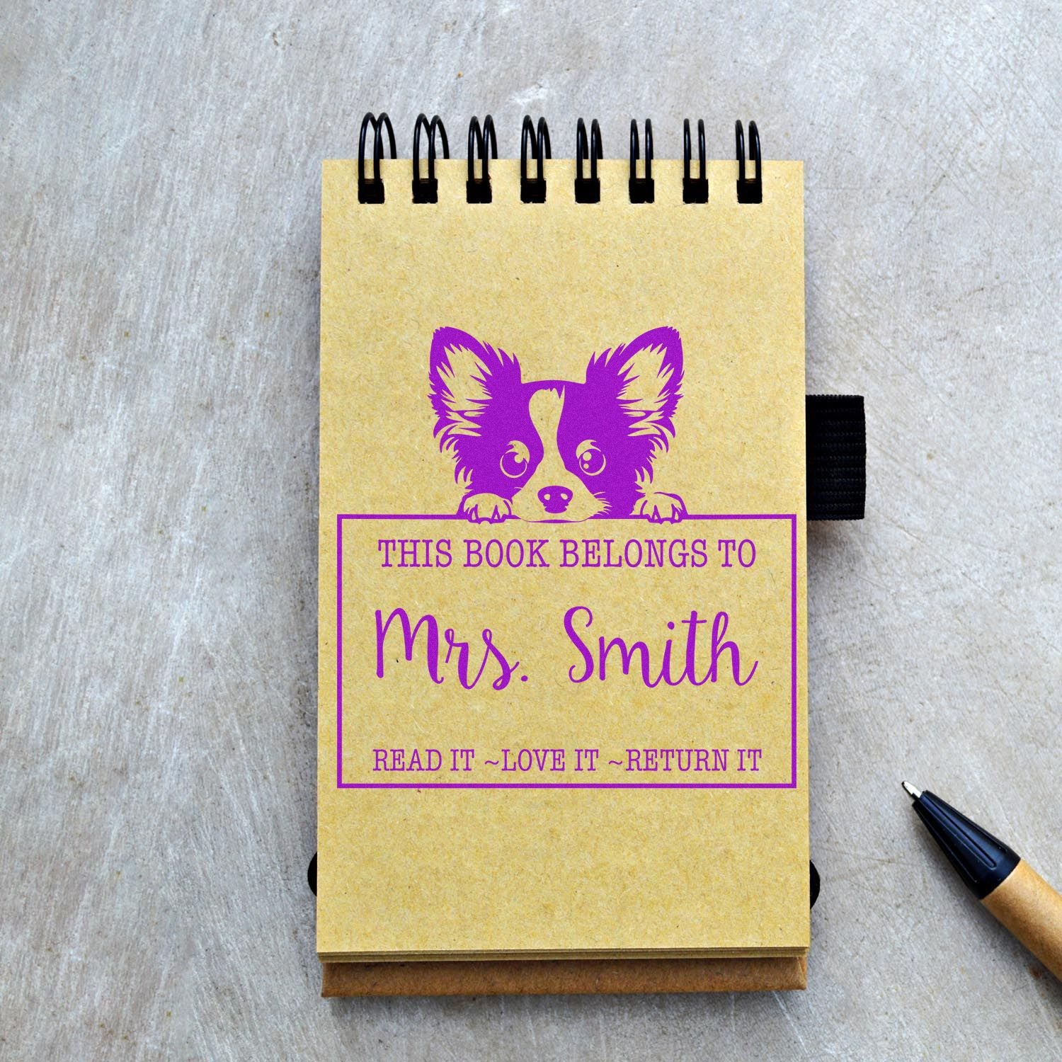 Cute Papillon Custom-Made Read It Love It Return It Library Rubber Stamp