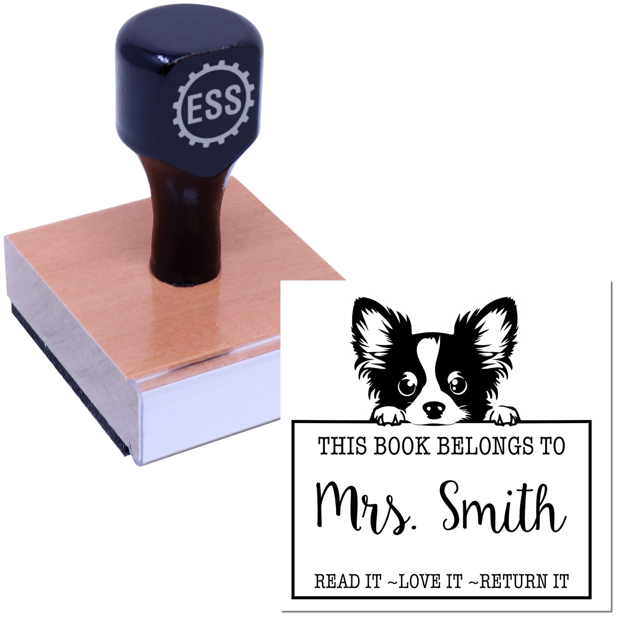 Cute Papillon Custom-Made Read It Love It Return It Library Rubber Stamp