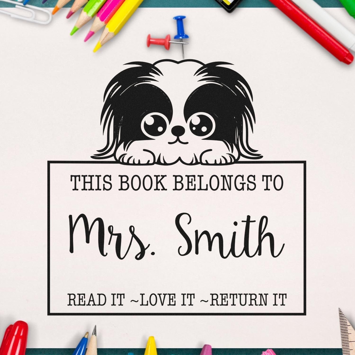 Pre-Inked Pekingese Personalized Read It Love It Return It For Book Sharing Stamp - Engineer Seal Stamps