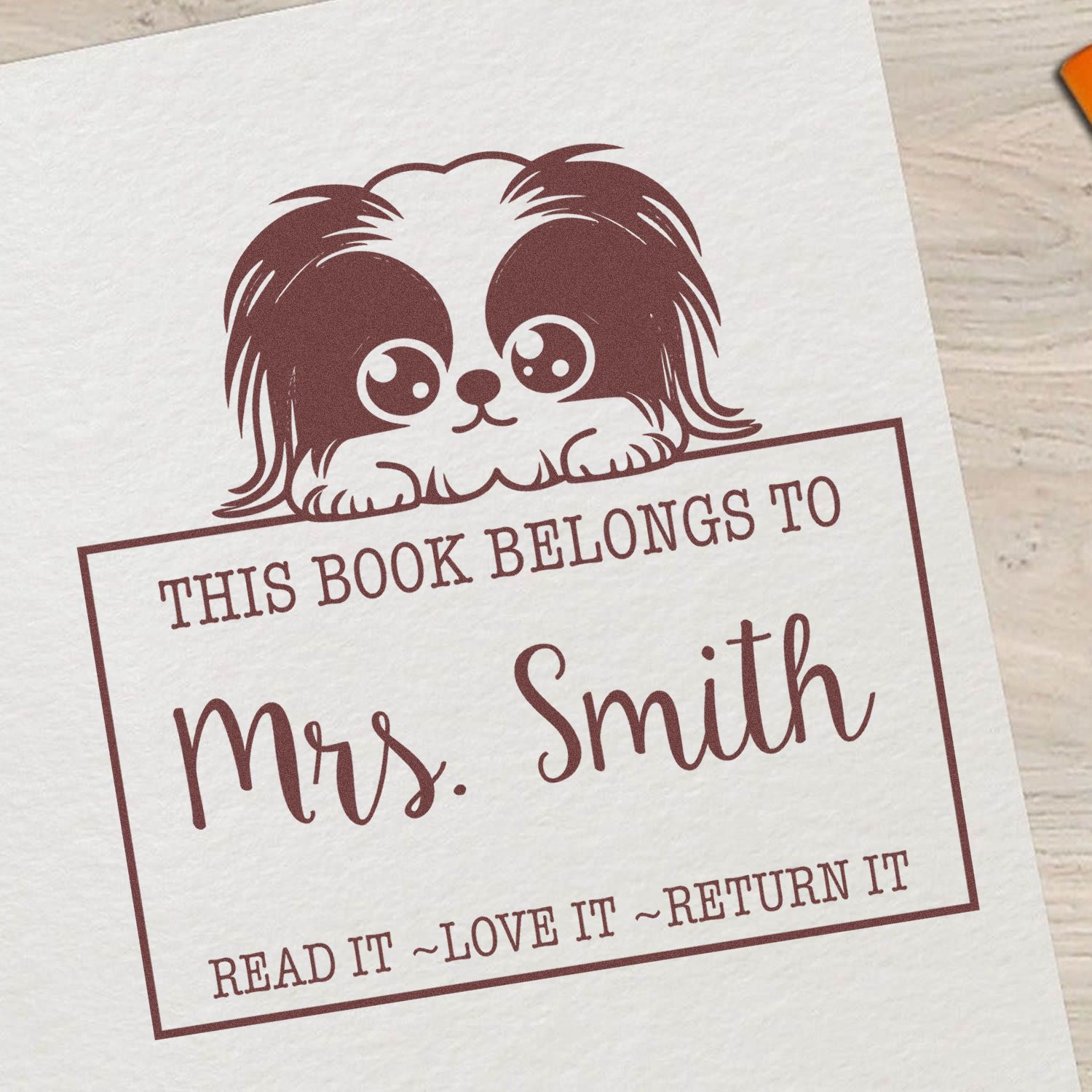 Slim Pekingese Customized Read It Love It Return It Library Stamp