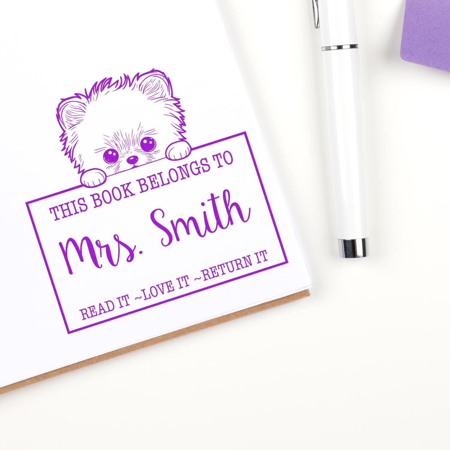 Self-Inking Pomeranian Personalized Read It Love It Return It For Book Clubs Stamp - Engineer Seal Stamps