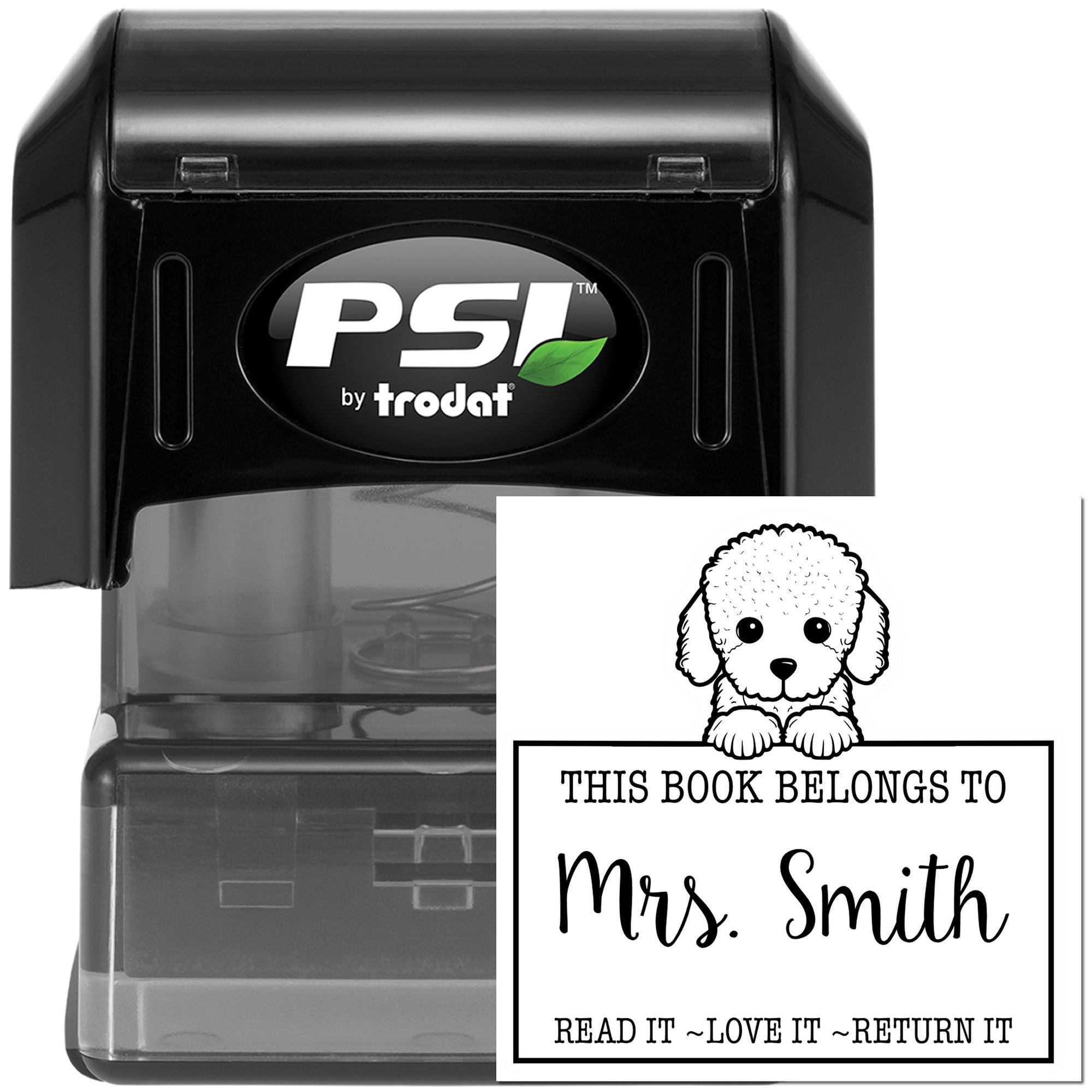 Pre-Inked Poodle Personalized Read It Love It Return It For Book Exchange Stamp - Engineer Seal Stamps