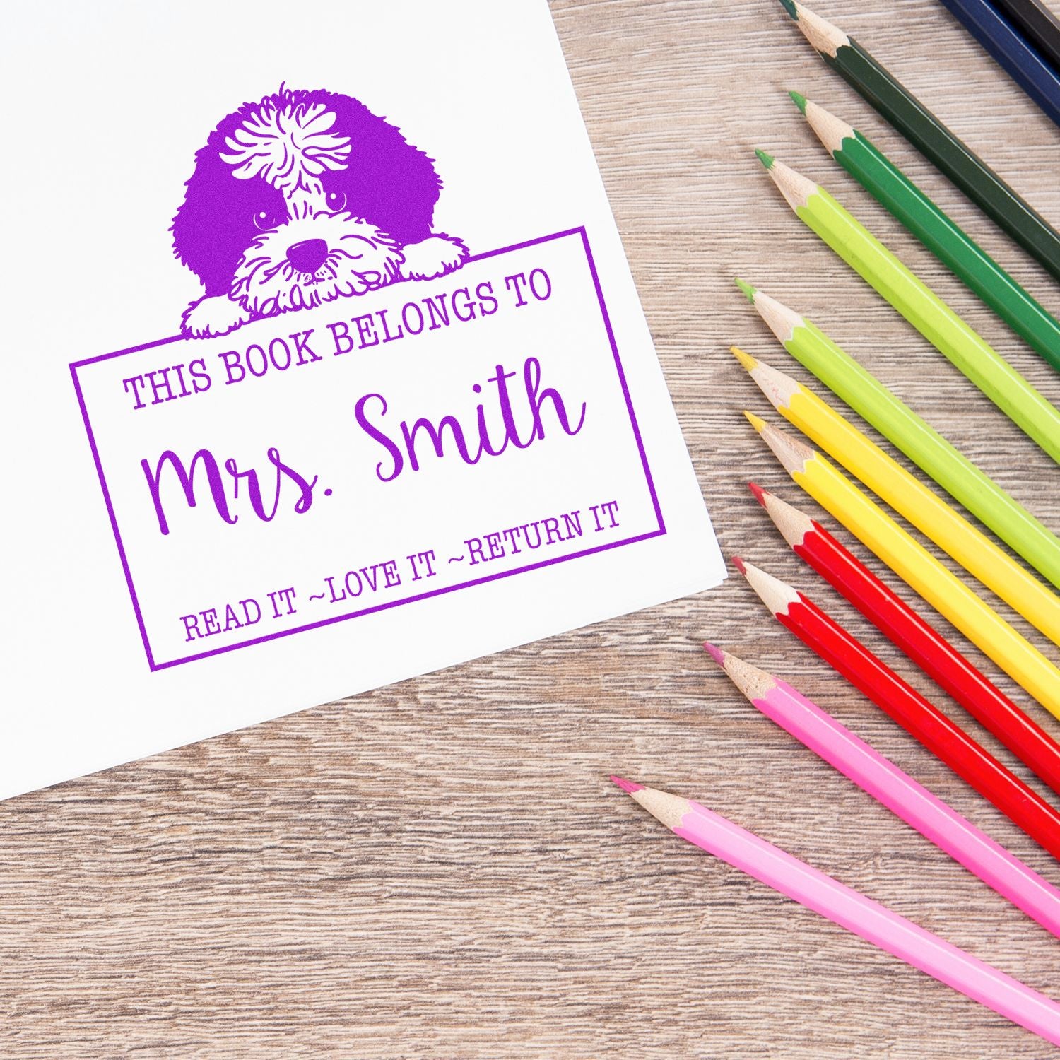 Self-Inking Portuguese Water Dog Personalized Read It Love It Return It For Book Exchange Stamp - Engineer Seal Stamps