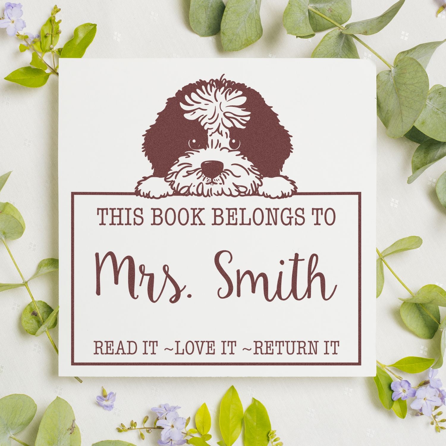 Self-Inking Portuguese Water Dog Personalized Read It Love It Return It For Book Exchange Stamp - Engineer Seal Stamps