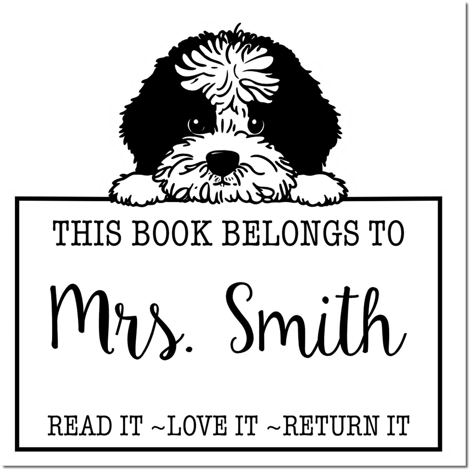 Adorable Portuguese Water Dog Custom-Made Read It Love It Return It Rubber Stamp - Engineer Seal Stamps