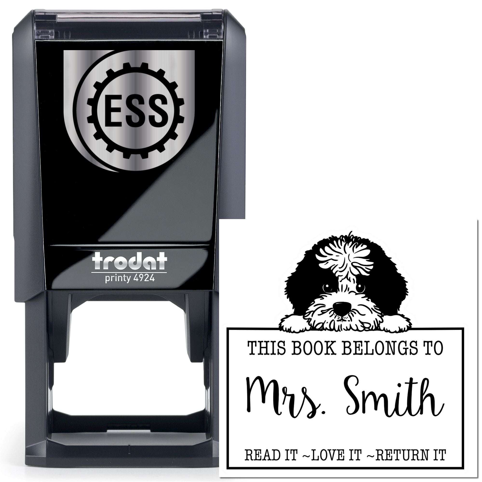 Self-Inking Portuguese Water Dog Personalized Read It Love It Return It For Book Exchange Stamp - Engineer Seal Stamps