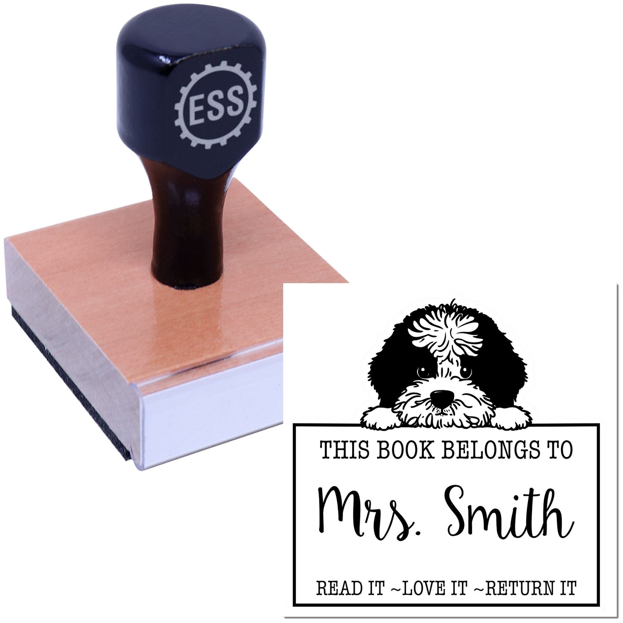 Adorable Portuguese Water Dog Custom-Made Read It Love It Return It Rubber Stamp - Engineer Seal Stamps