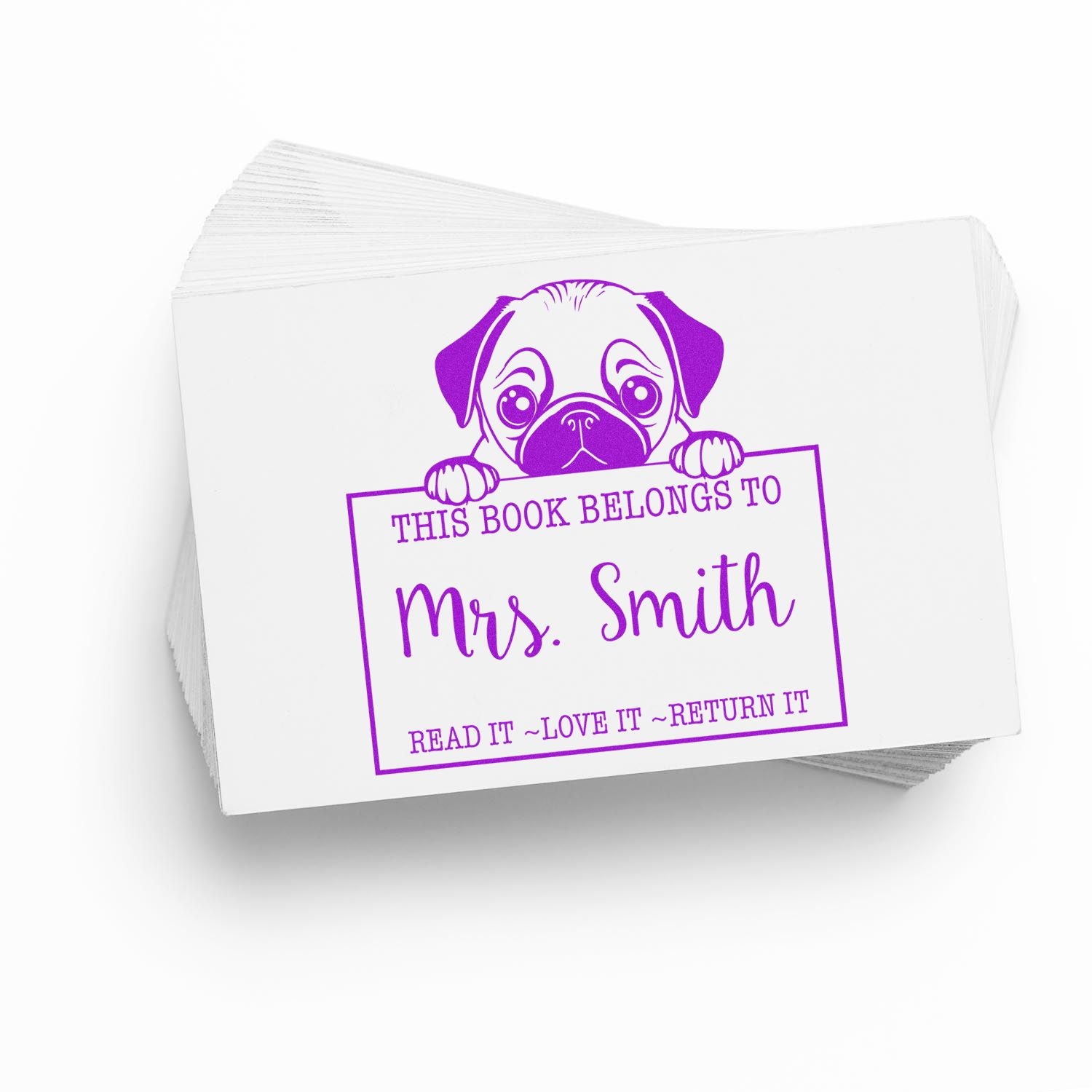 Pre-Inked Pug Personalized Read It Love It Return It For Book Clubs Stamp - Engineer Seal Stamps