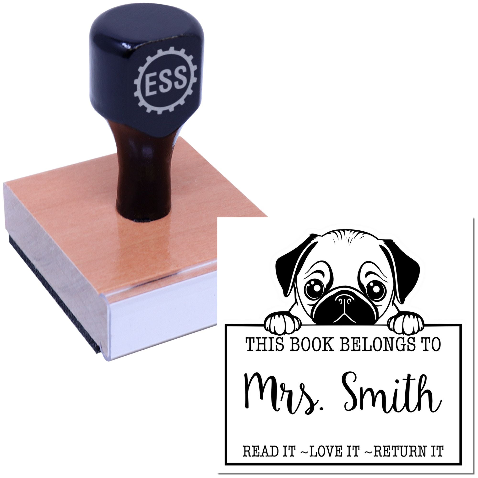 Adorable Pug Custom-Made Read It Love It Return It Rubber Stamp - Engineer Seal Stamps