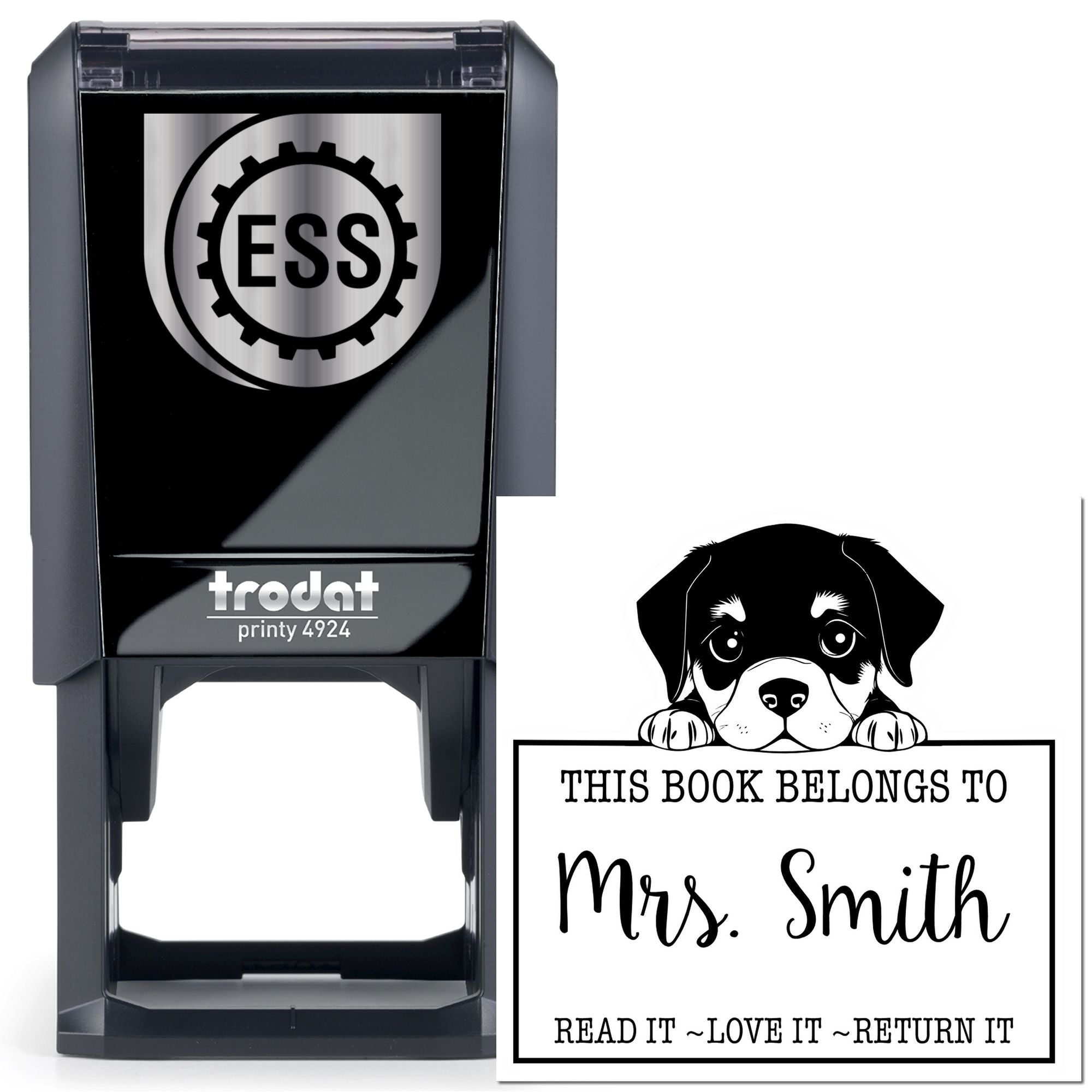 Adorable Self-Inking Rottweiler Personalized Read It Love It Return It For Classroom Stamp - Engineer Seal Stamps
