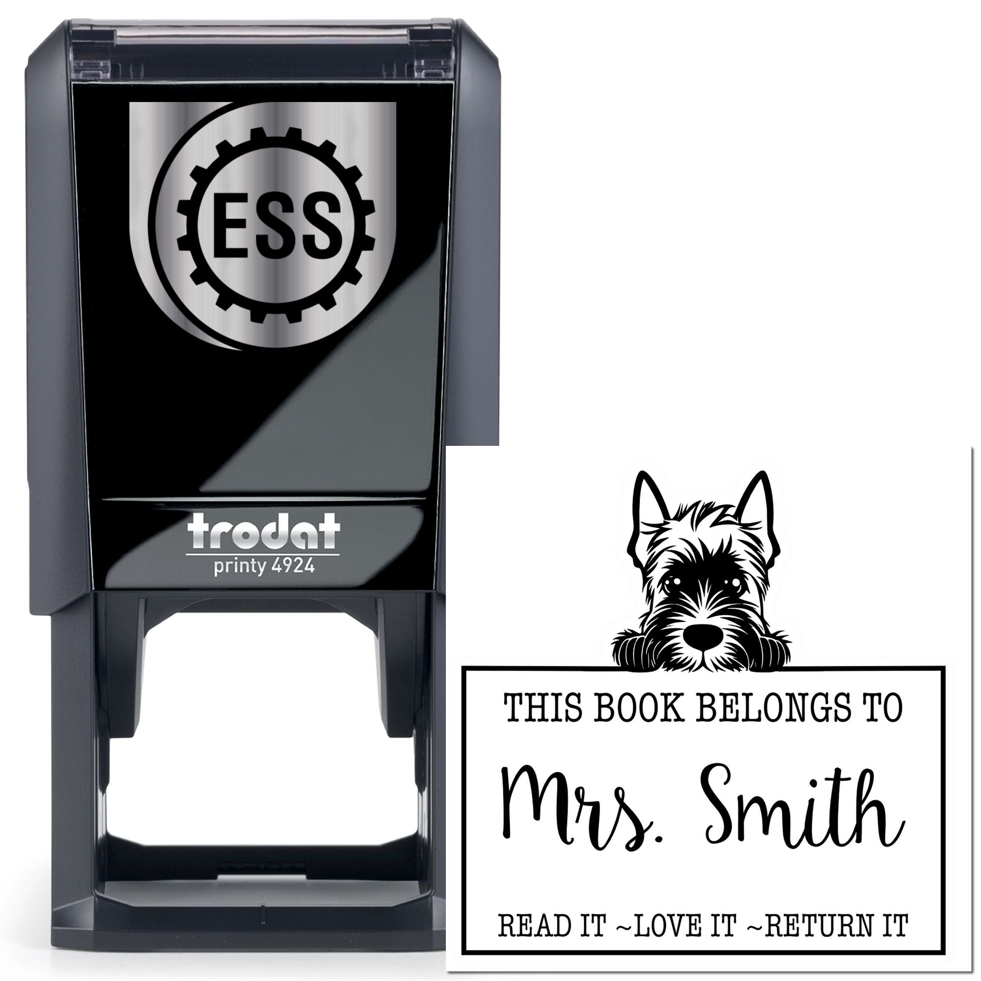 Adorable Self-Inking Scottish Terrier Personalized Read It Love It Return It For Libraries Stamp - Engineer Seal Stamps