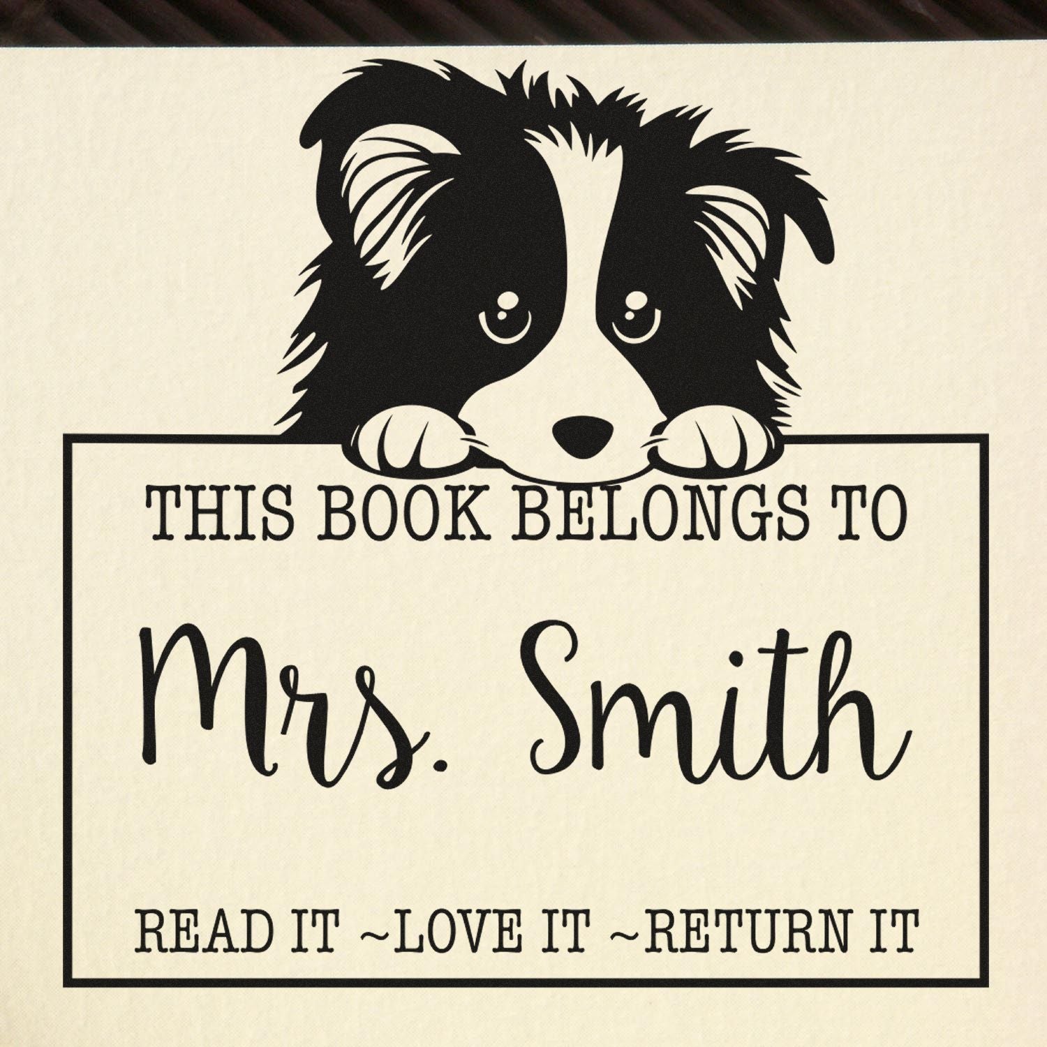 Self-Inking Shetland Sheepdog Personalized Read It Love It Return It For Schools Stamp - Engineer Seal Stamps