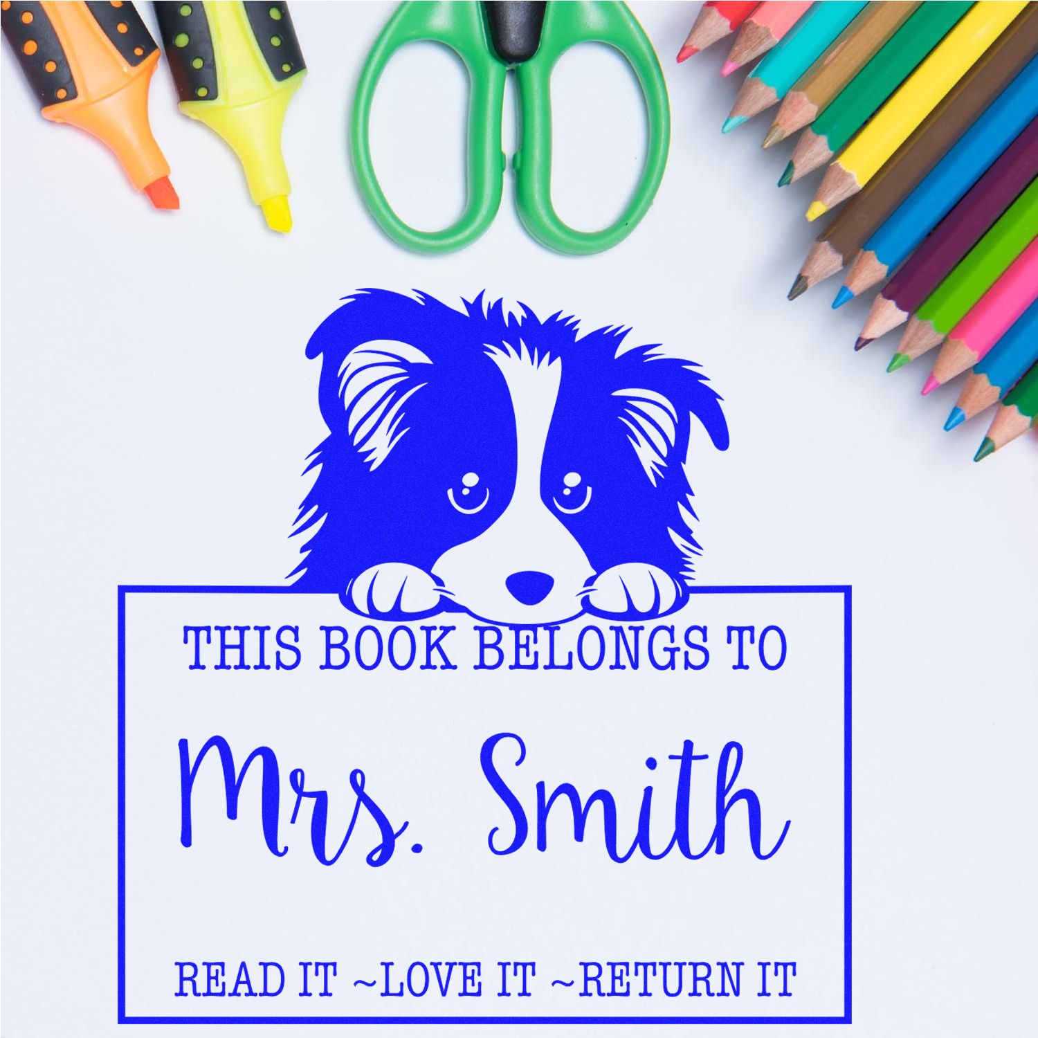 Slim Shetland Sheepdog Customized Read It Love It Return It For Book Exchange Stamp - Engineer Seal Stamps