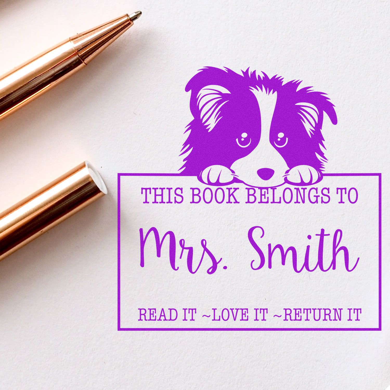 Slim Shetland Sheepdog Customized Read It Love It Return It For Book Exchange Stamp - Engineer Seal Stamps