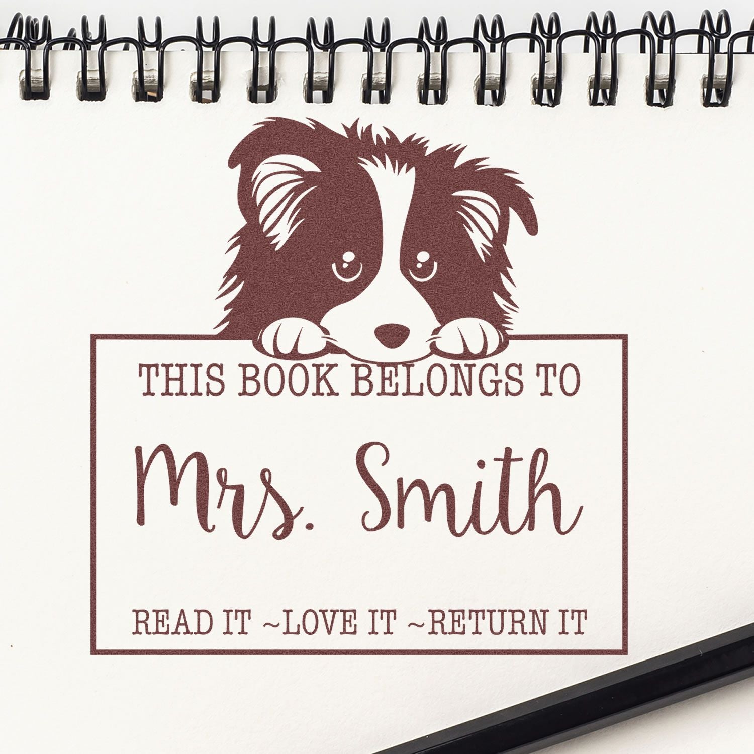 Self-Inking Shetland Sheepdog Personalized Read It Love It Return It For Schools Stamp - Engineer Seal Stamps