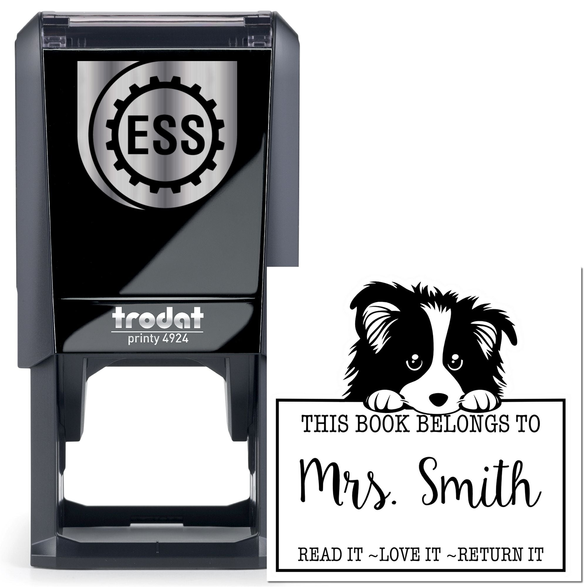 Self-Inking Shetland Sheepdog Personalized Read It Love It Return It For Schools Stamp - Engineer Seal Stamps