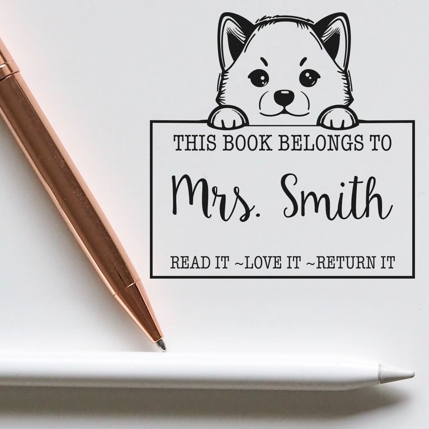 Cute Pre-Inked Shiba Inu Personalized Private Library Stamp - Engineer Seal Stamps