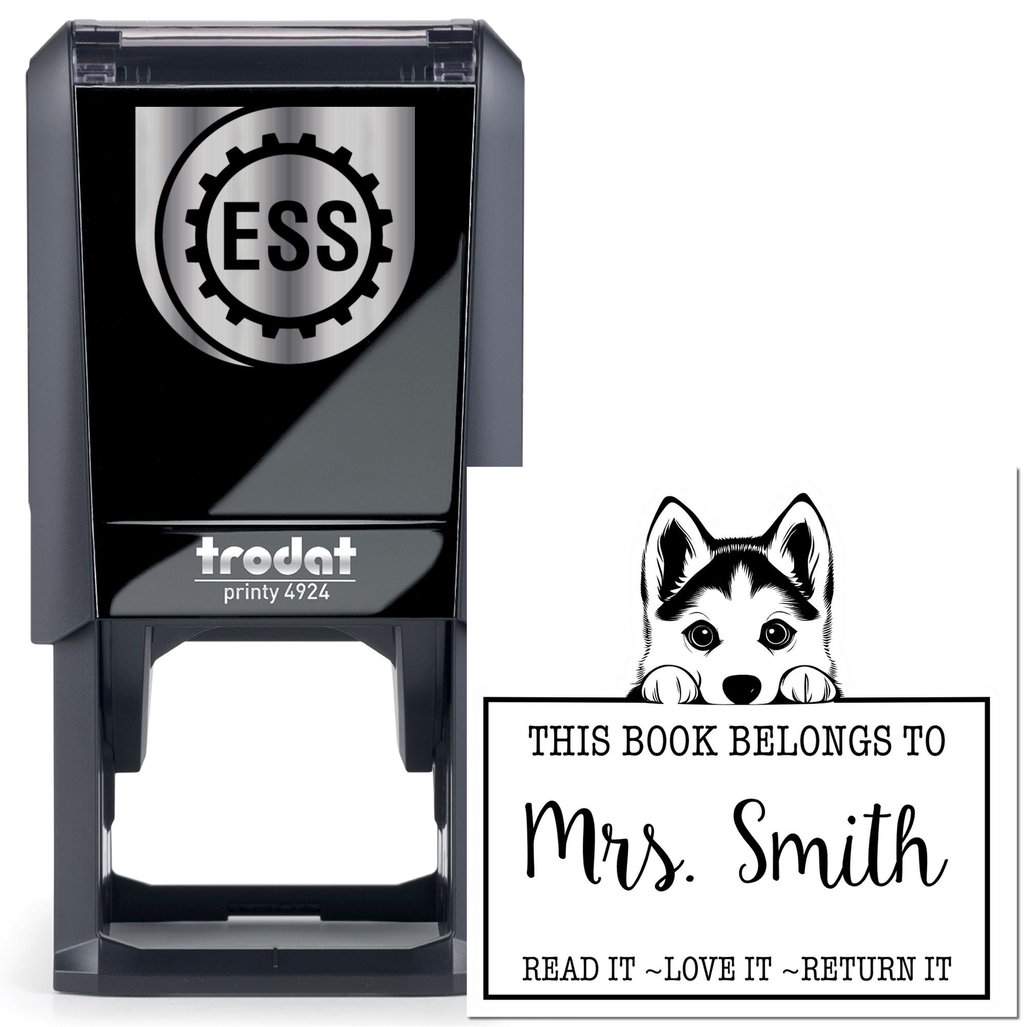 Self-Inking Siberian Husky Personalized Read It Love It Return It Library Stamp - Engineer Seal Stamps