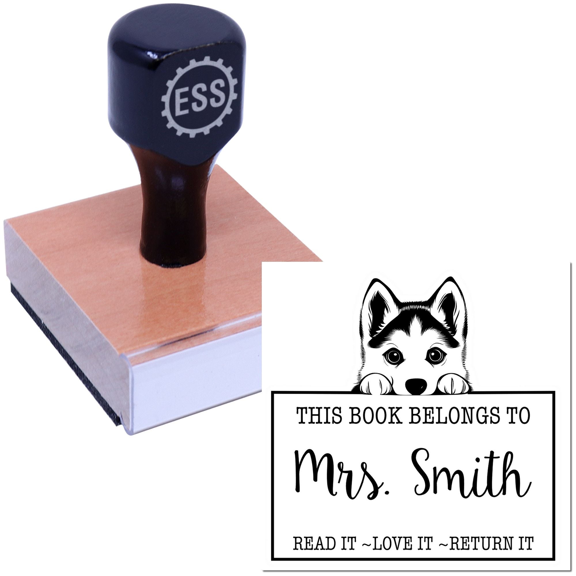 Siberian Husky Personalizable Book Borrowing Rubber Stamp