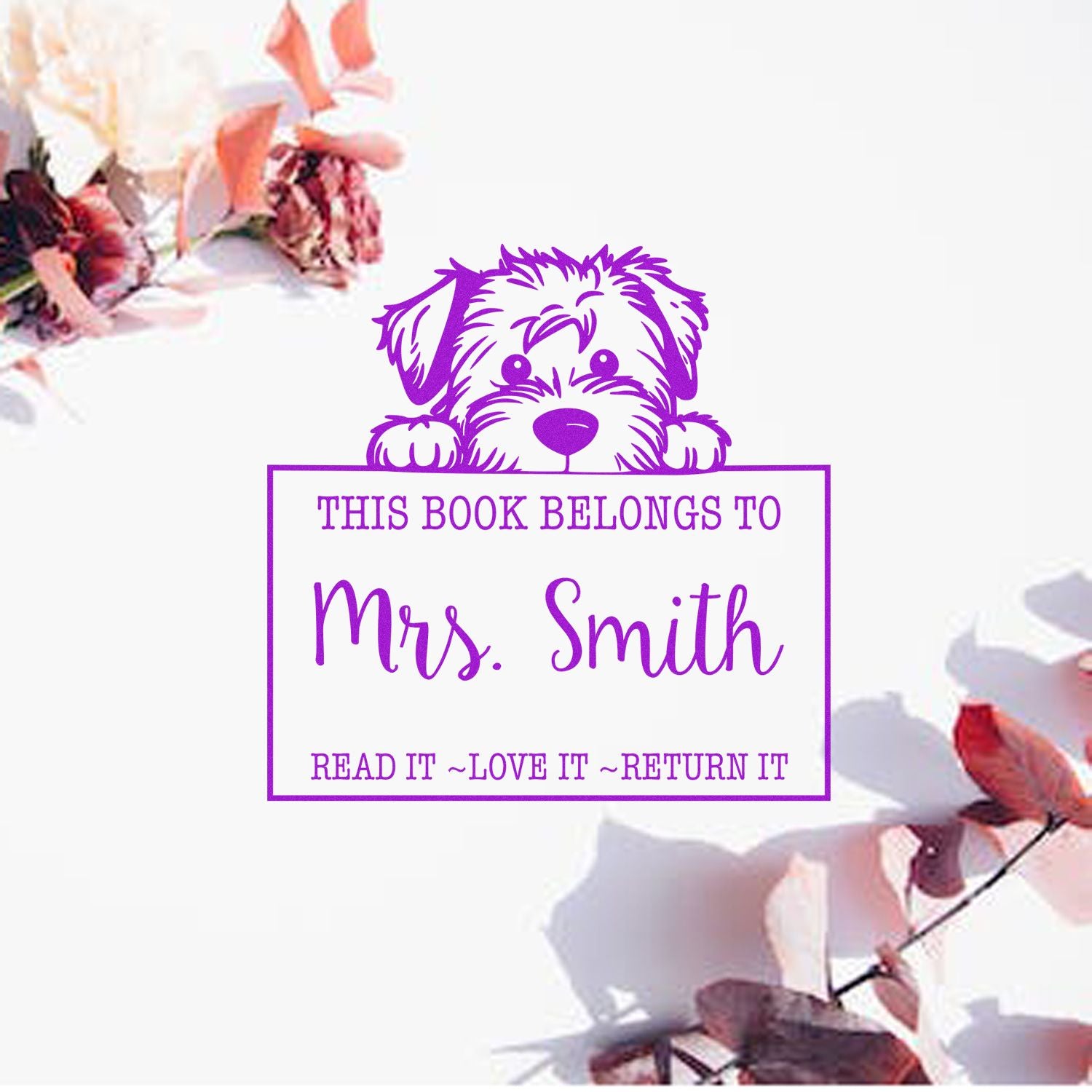Soft Coated Wheaten Terrier Personalizable Book Circulation Rubber Stamp