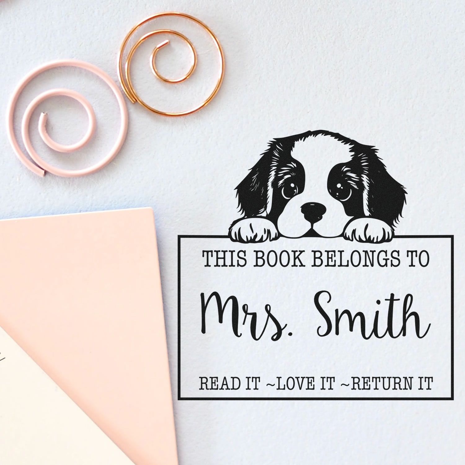 Cute Pre-Inked St Bernard Personalized Library Check-Out Stamp - Engineer Seal Stamps
