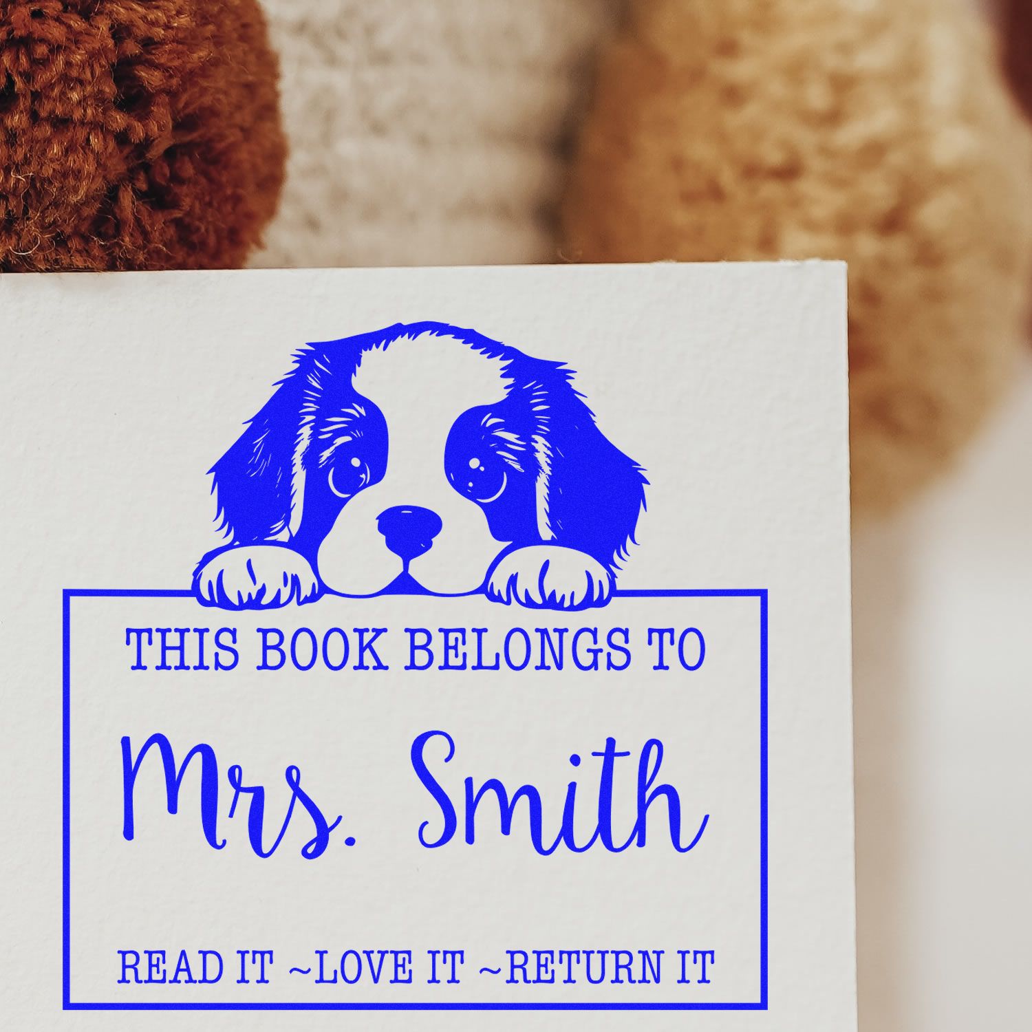 Cute Pre-Inked St Bernard Personalized Library Check-Out Stamp - Engineer Seal Stamps