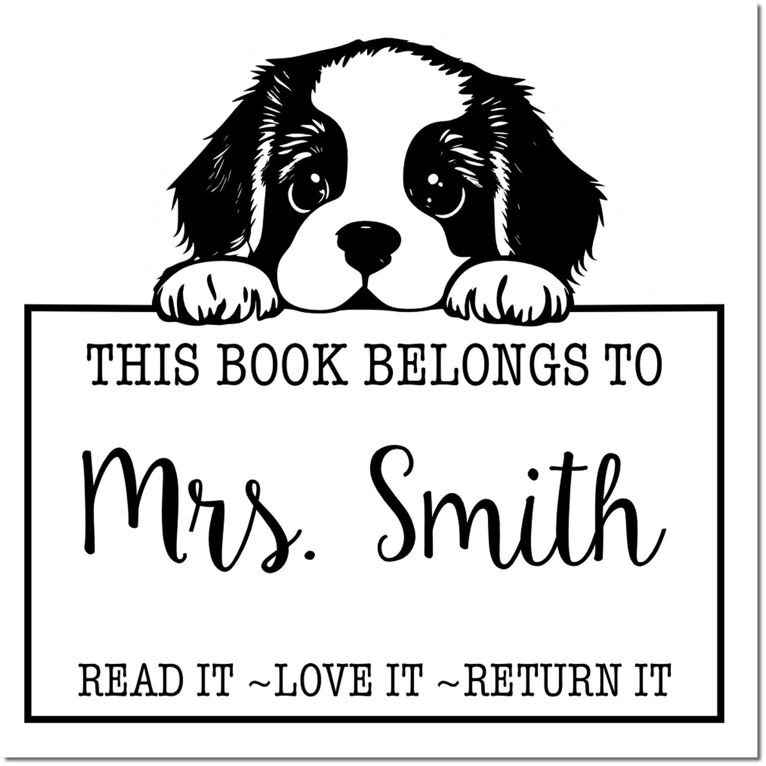 Cute Pre-Inked St Bernard Personalized Library Check-Out Stamp - Engineer Seal Stamps