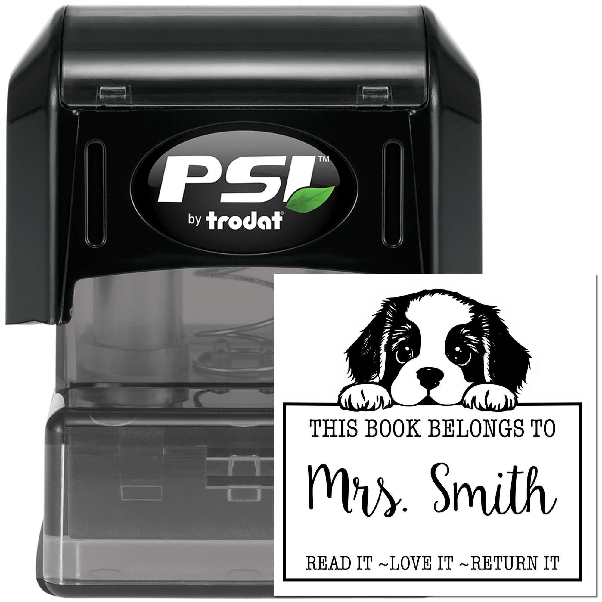 Cute Pre-Inked St Bernard Personalized Library Check-Out Stamp - Engineer Seal Stamps