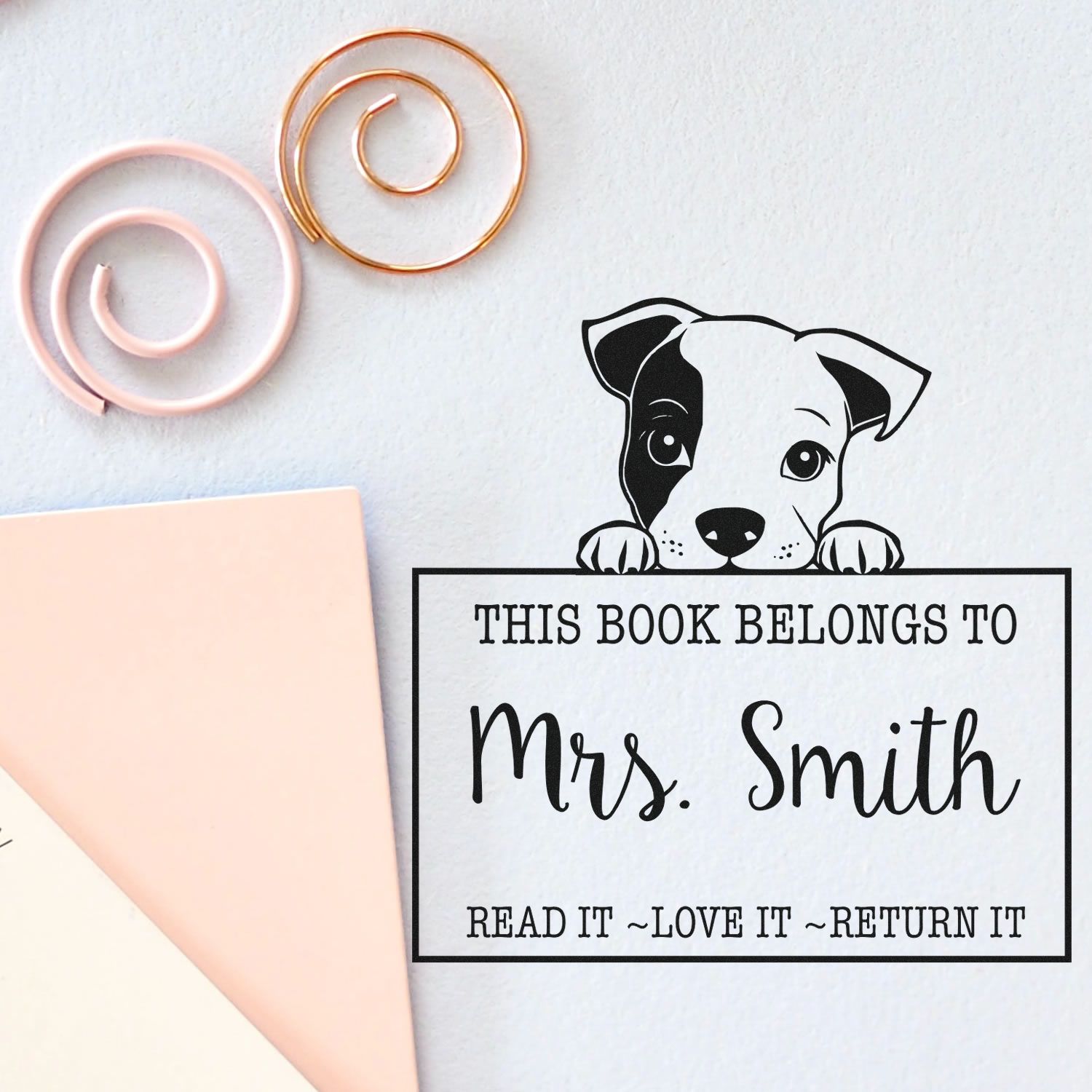 Cute Pre-Inked Staffordshire Bull Terrier Personalized Library With Name Stamp - Engineer Seal Stamps