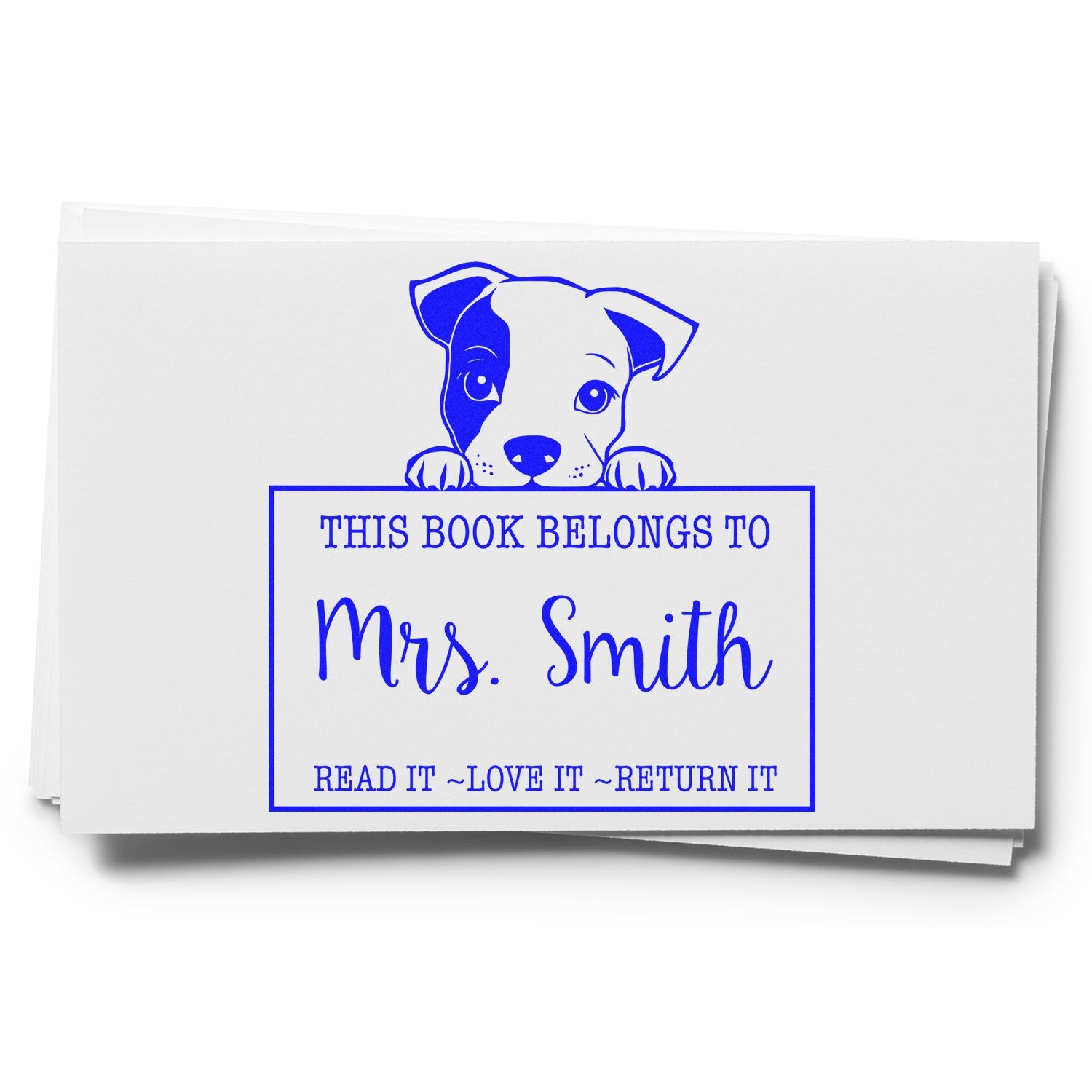 Cute Pre-Inked Staffordshire Bull Terrier Personalized Library With Name Stamp - Engineer Seal Stamps