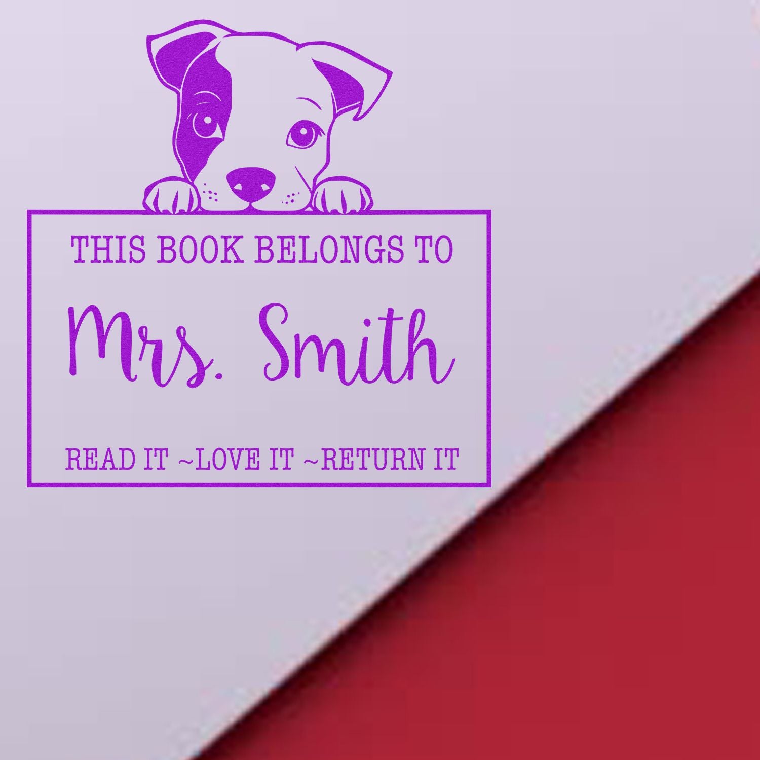 Staffordshire Bull Terrier Personalizable Book Collection Rubber Stamp