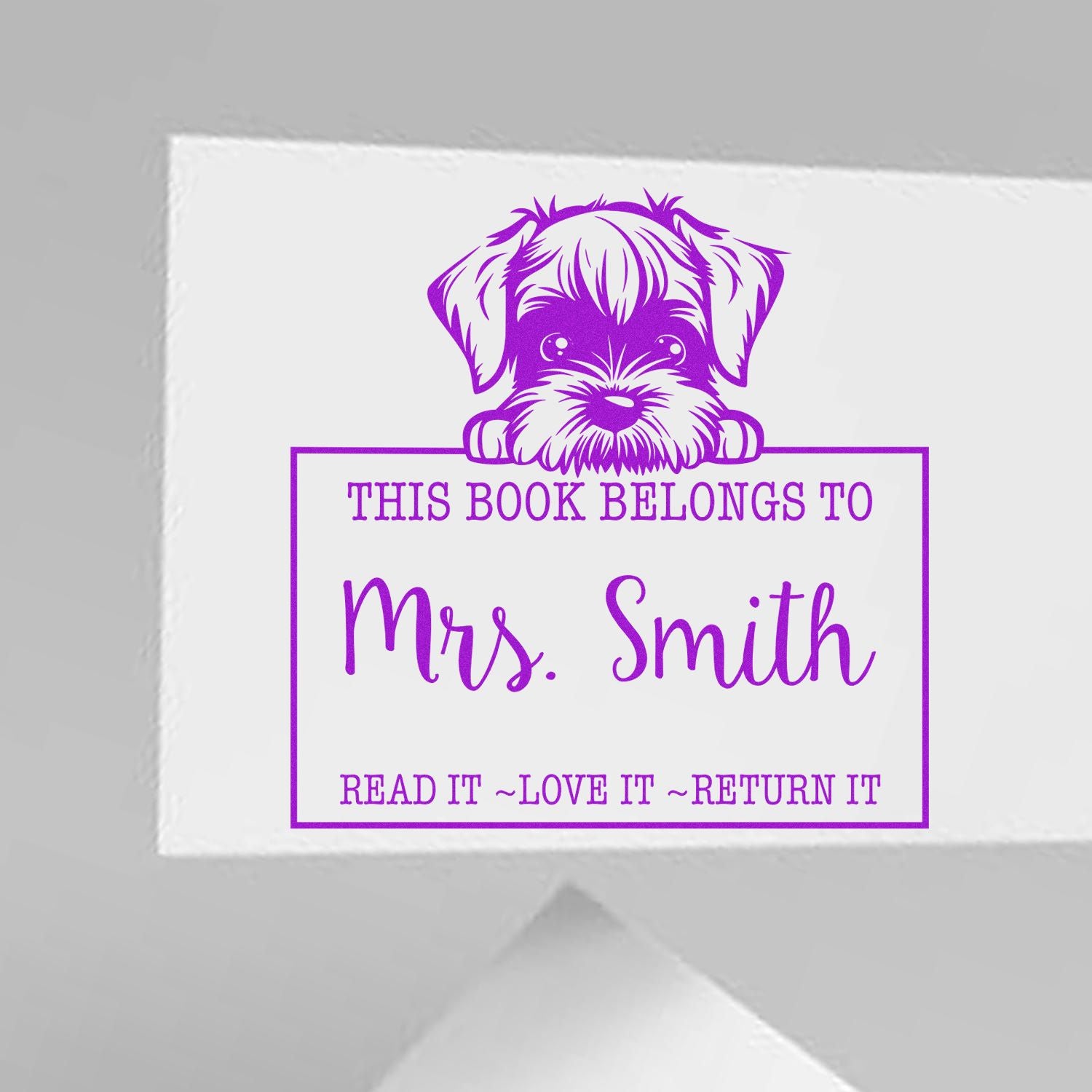 Cute Pre-Inked Standard Schnauzer Personalized Library Name Stamp - Engineer Seal Stamps