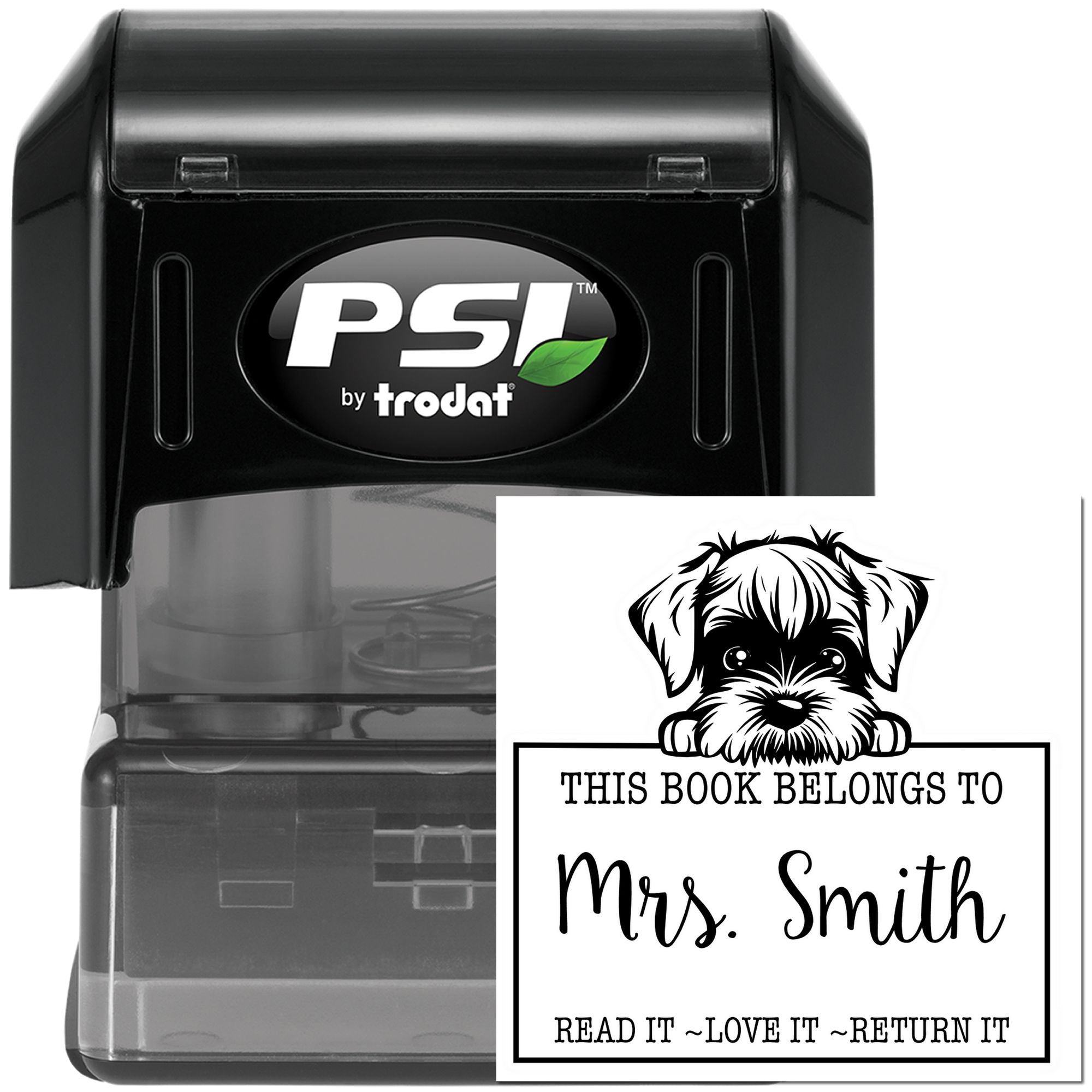 Cute Pre-Inked Standard Schnauzer Personalized Library Name Stamp - Engineer Seal Stamps