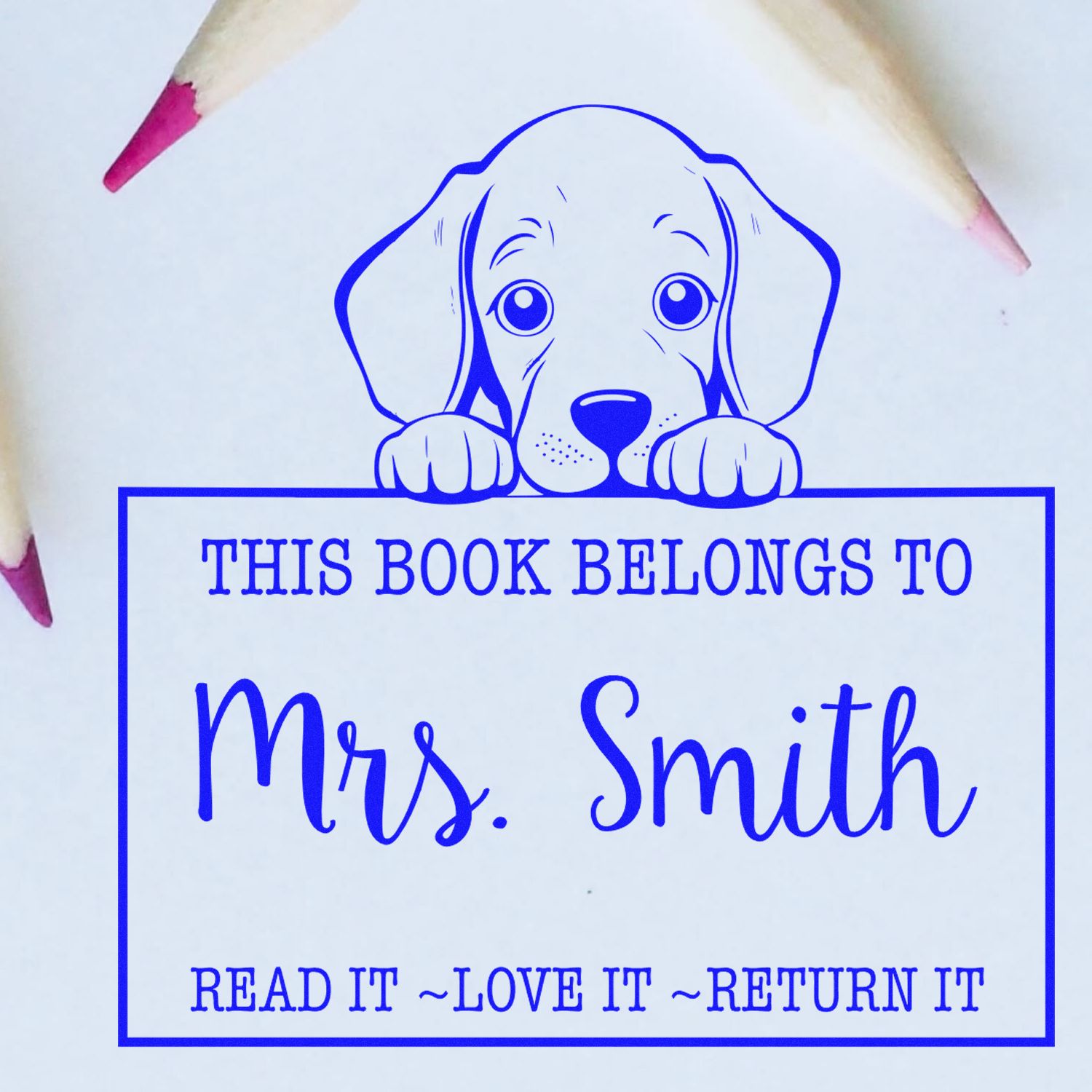 Weimaraner Personalizable Book Name Rubber Stamp - Engineer Seal Stamps