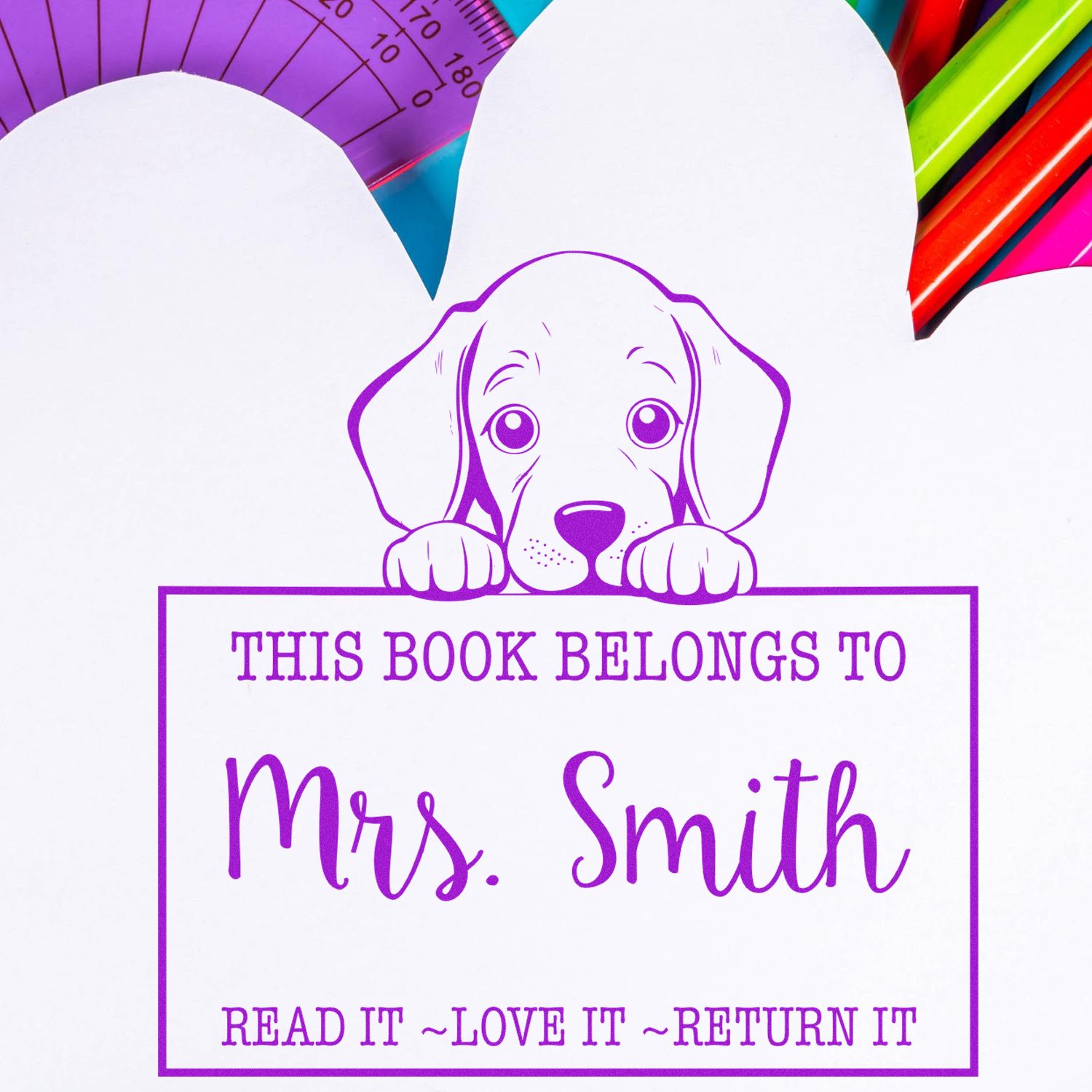 Weimaraner Personalizable Book Name Rubber Stamp
