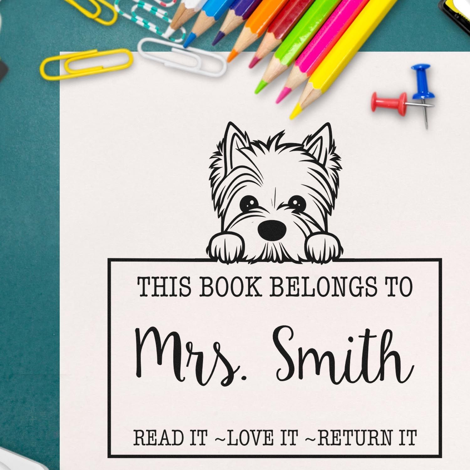 West Highland White Terrier Personalizable Book Ownership Rubber Stamp - Engineer Seal Stamps