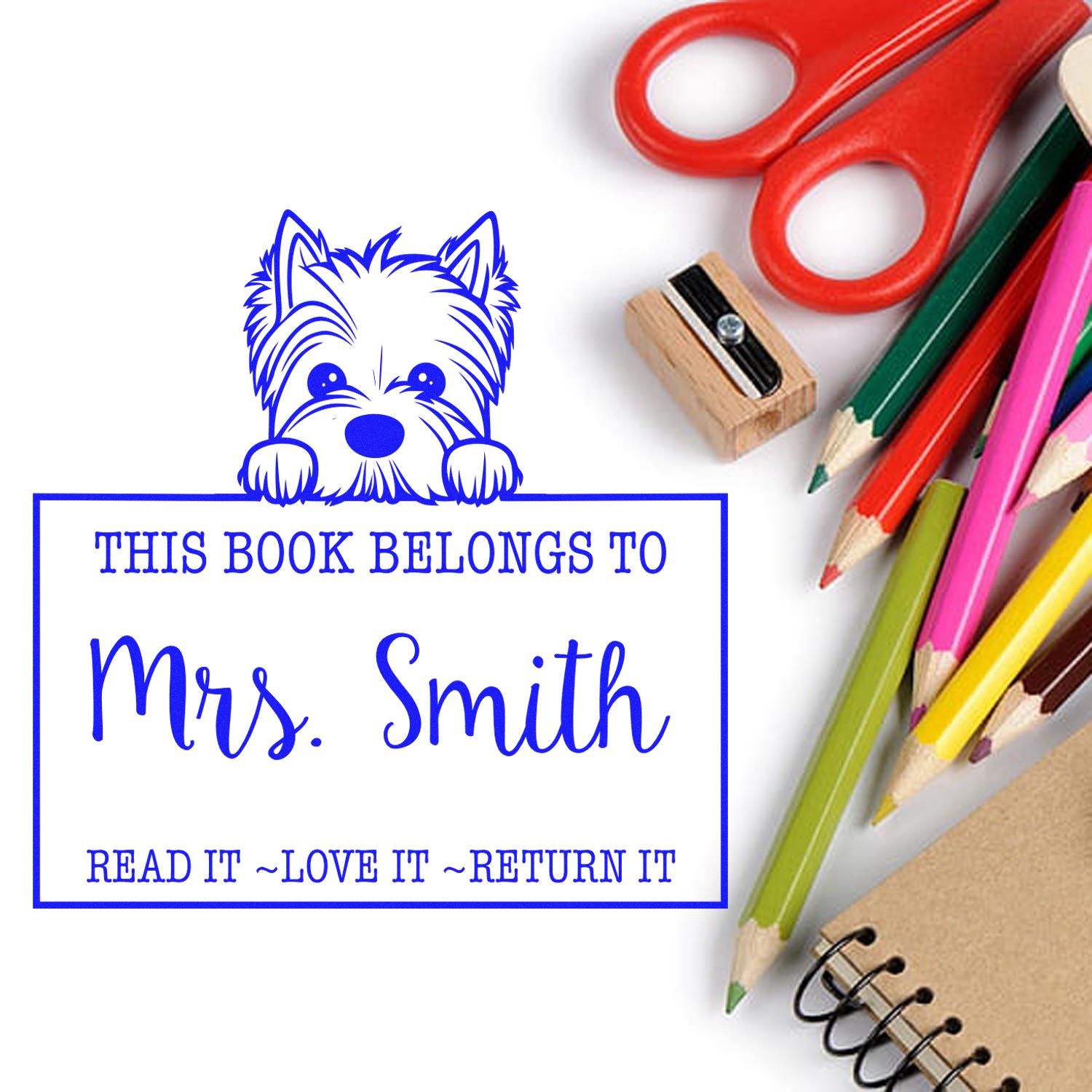 West Highland White Terrier Personalizable Book Ownership Rubber Stamp - Engineer Seal Stamps