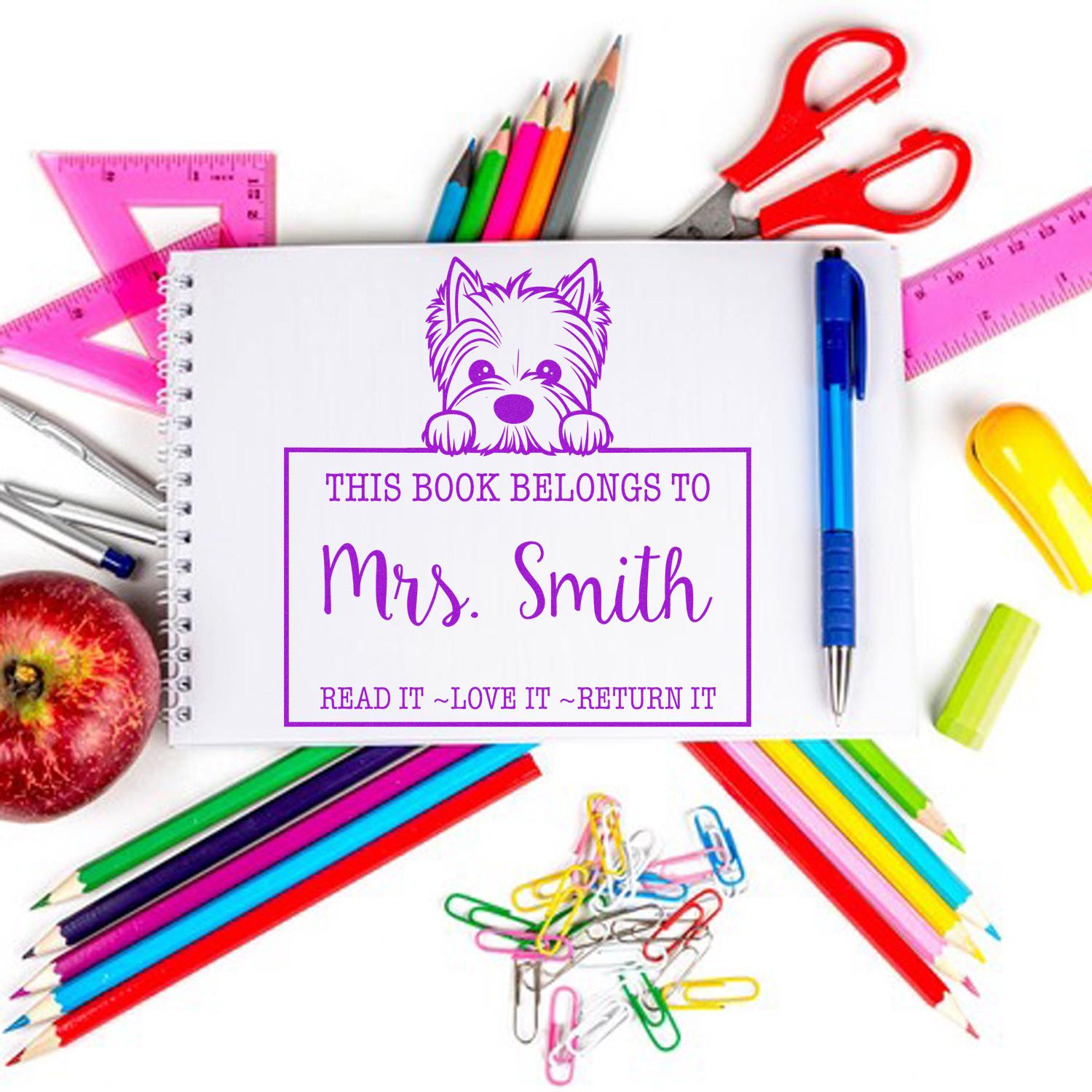 West Highland White Terrier Personalizable Book Ownership Rubber Stamp