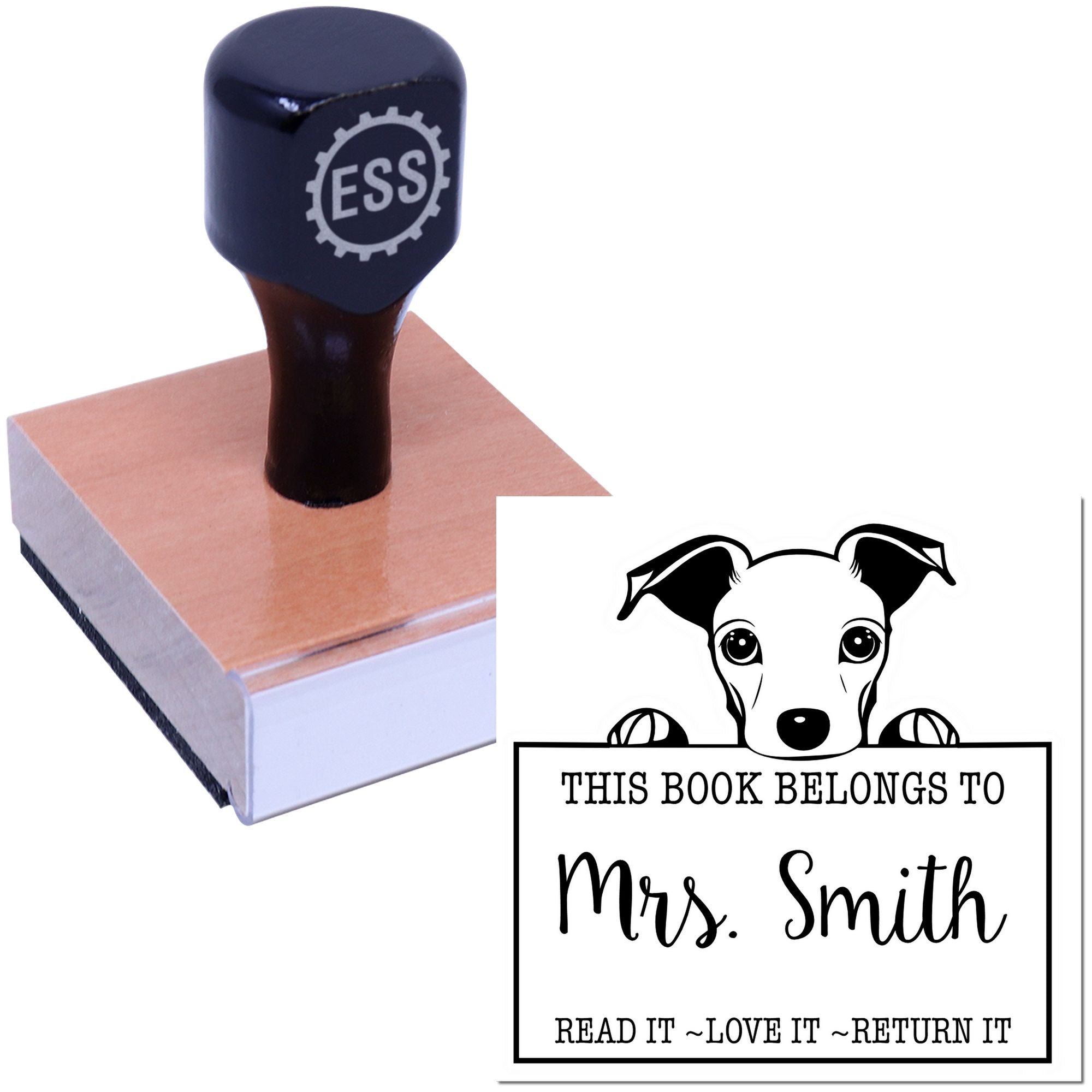Whippet Personalizable Book Return Rubber Stamp