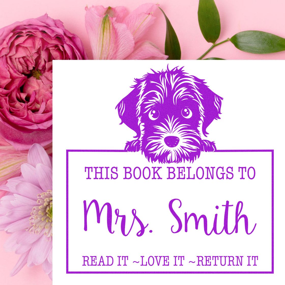 Wirehaired Pointing Griffon Personalizable Book Return Rubber Stamp