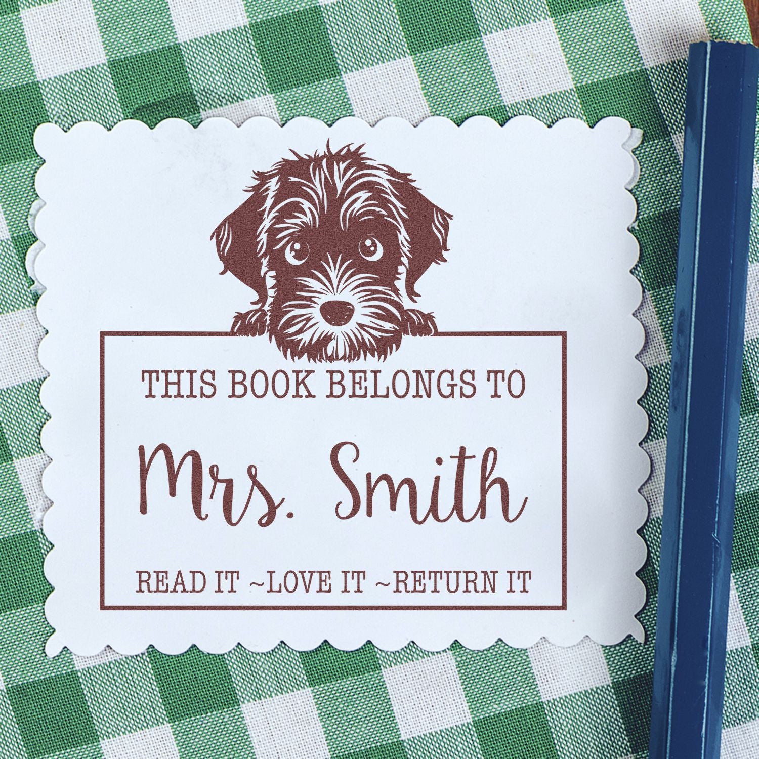 Wirehaired Pointing Griffon Personalizable Book Return Rubber Stamp - Engineer Seal Stamps