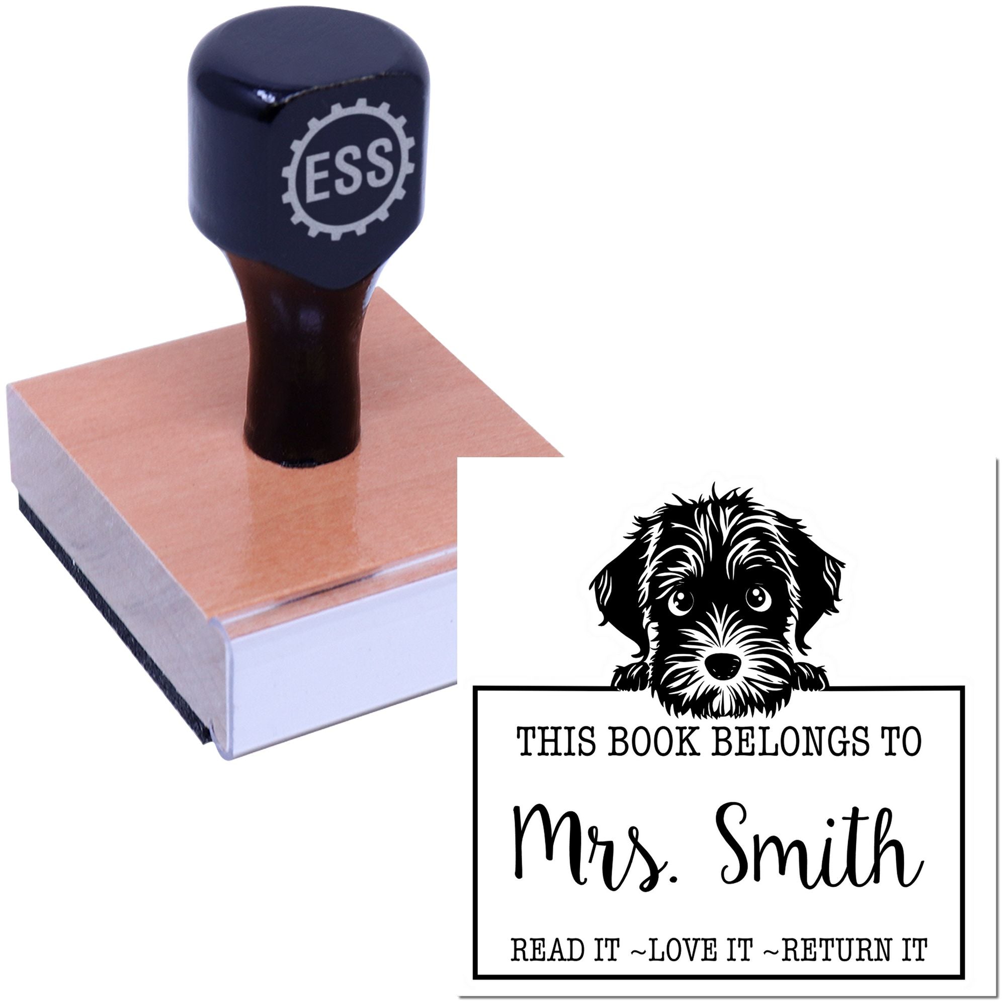 Wirehaired Pointing Griffon Personalizable Book Return Rubber Stamp