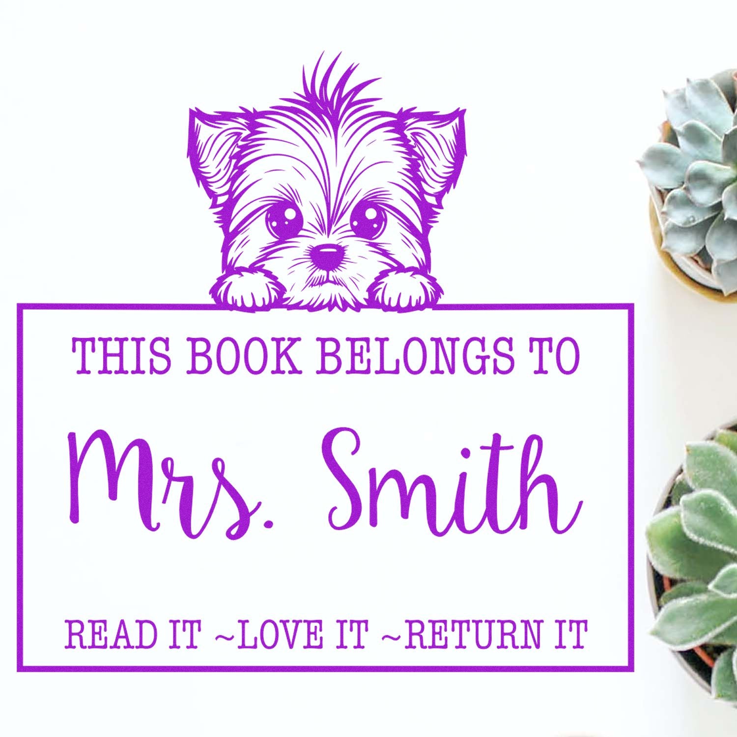 Adorable Self-Inking Yorkshire Terrier Personalized Return To Library Stamp - Engineer Seal Stamps